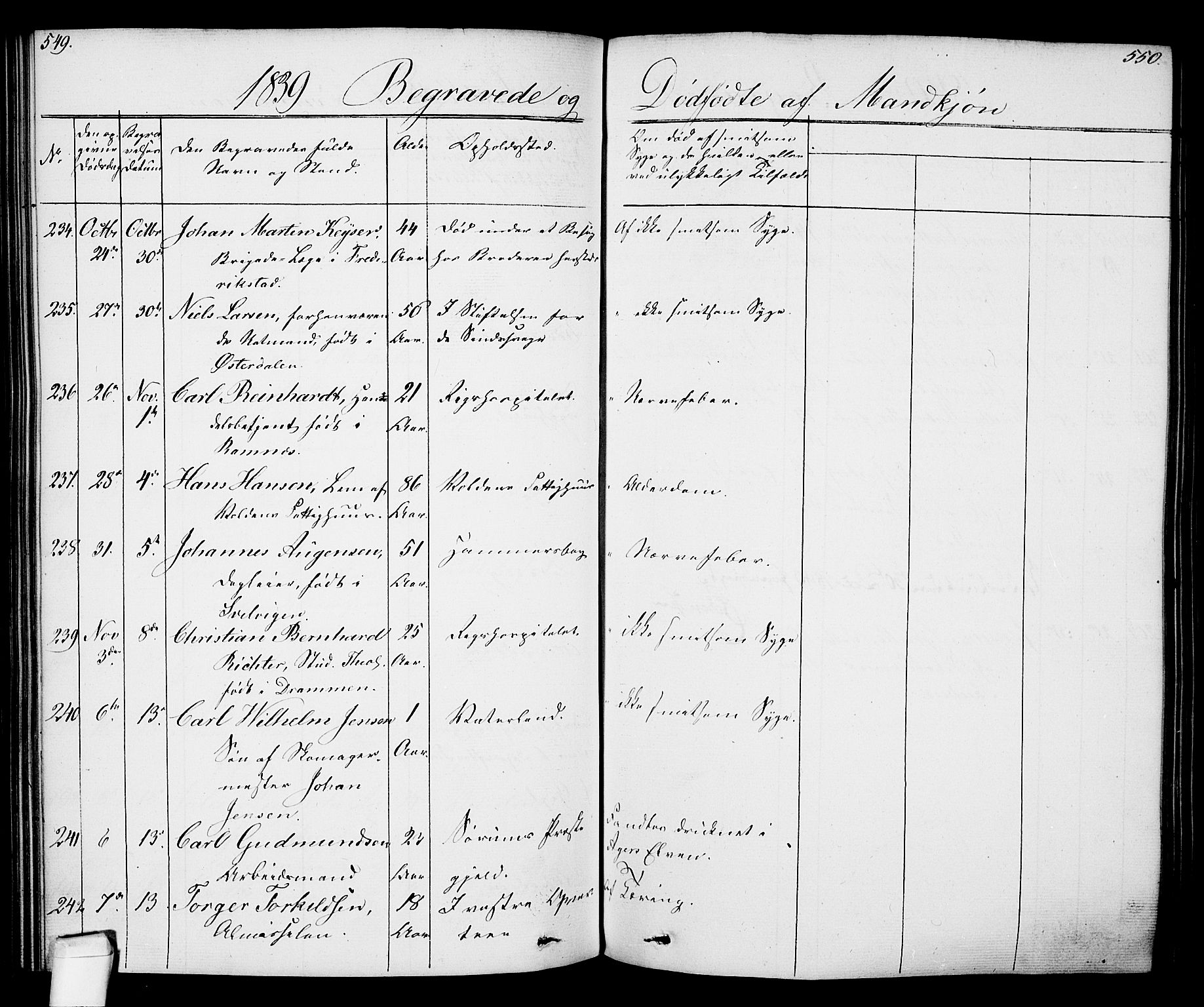 Oslo domkirke Kirkebøker, AV/SAO-A-10752/F/Fa/L0024: Parish register (official) no. 24, 1833-1846, p. 549-550