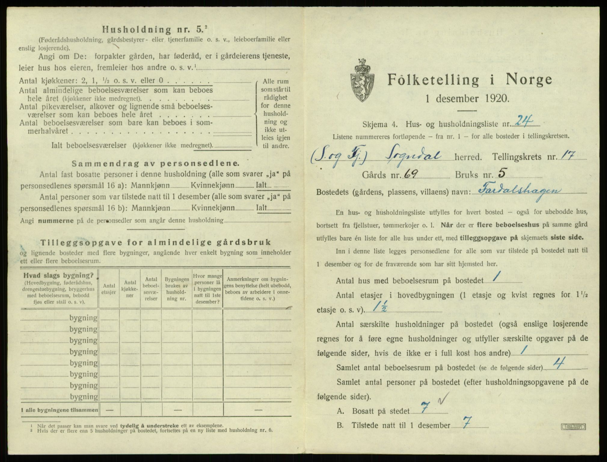 SAB, 1920 census for Sogndal, 1920, p. 935