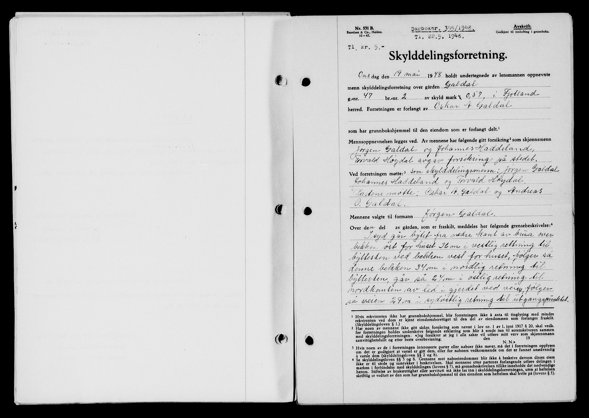 Flekkefjord sorenskriveri, SAK/1221-0001/G/Gb/Gba/L0063: Mortgage book no. A-11, 1947-1948, Diary no: : 355/1948
