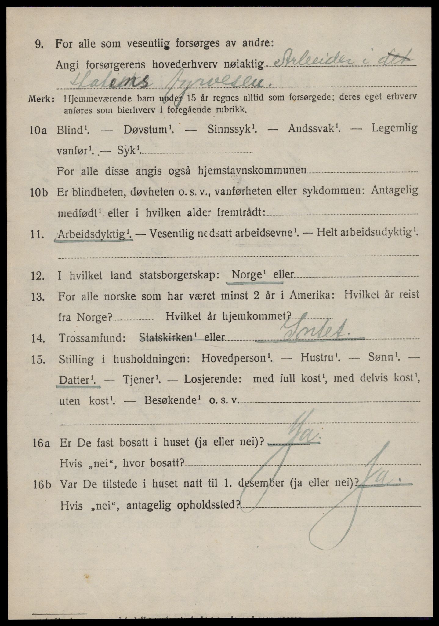 SAT, 1920 census for Volda, 1920, p. 12489