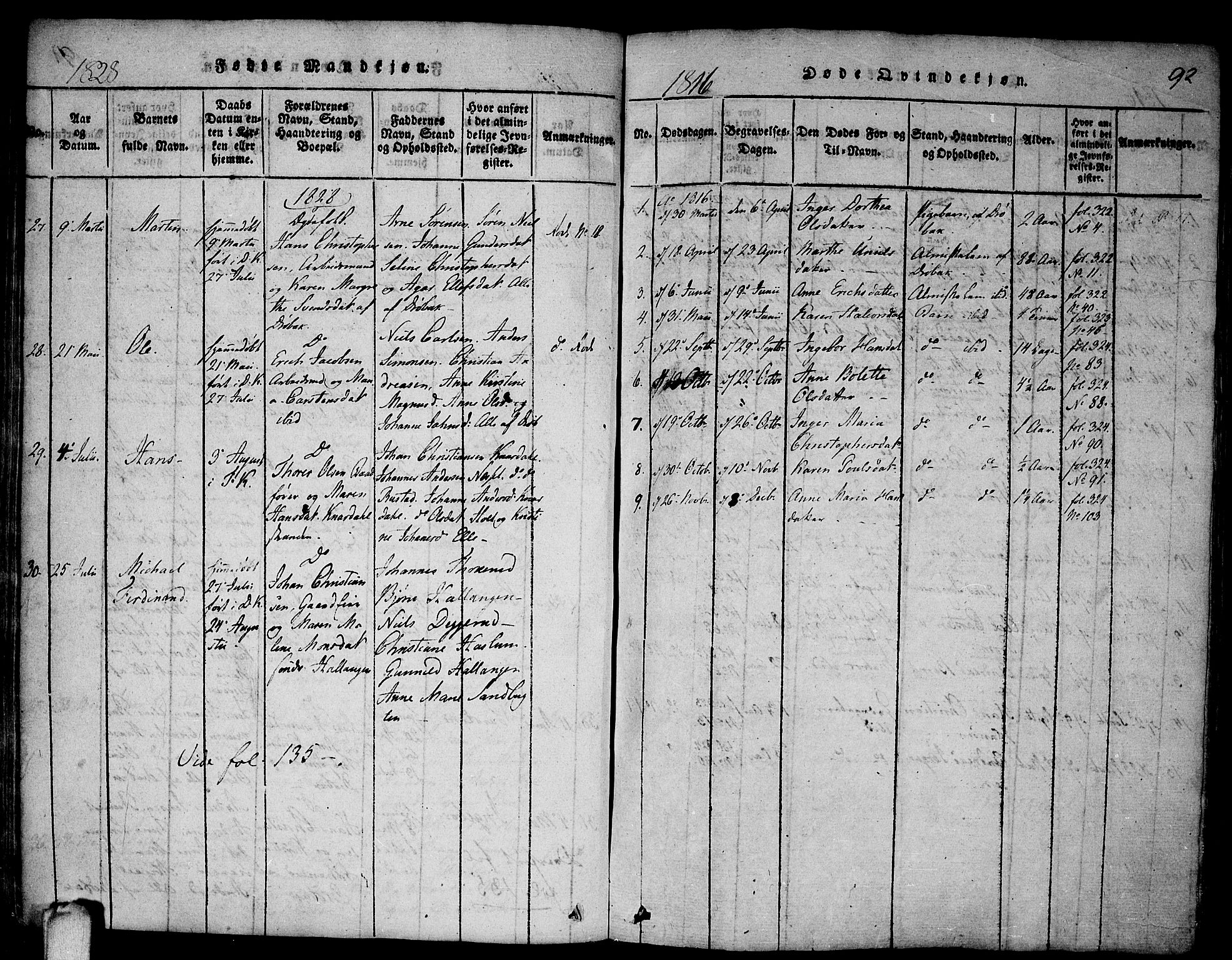 Drøbak prestekontor Kirkebøker, SAO/A-10142a/F/Fa/L0001: Parish register (official) no. I 1, 1816-1842, p. 92