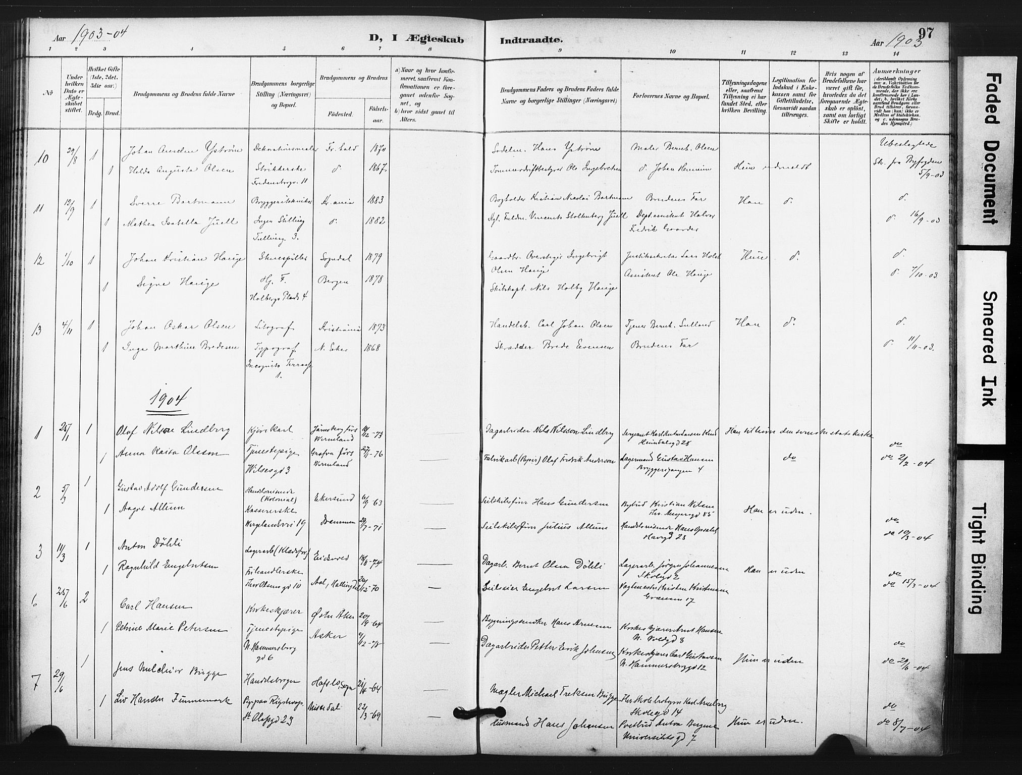 Trefoldighet prestekontor Kirkebøker, AV/SAO-A-10882/F/Fg/L0001: Parish register (official) no. VII 1, 1892-1923, p. 97