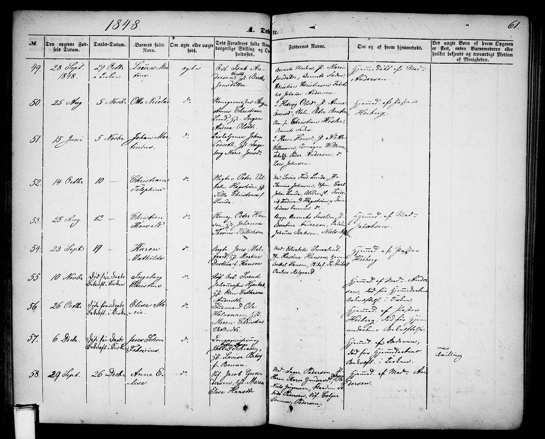 Skien kirkebøker, SAKO/A-302/G/Ga/L0004: Parish register (copy) no. 4, 1843-1867, p. 61
