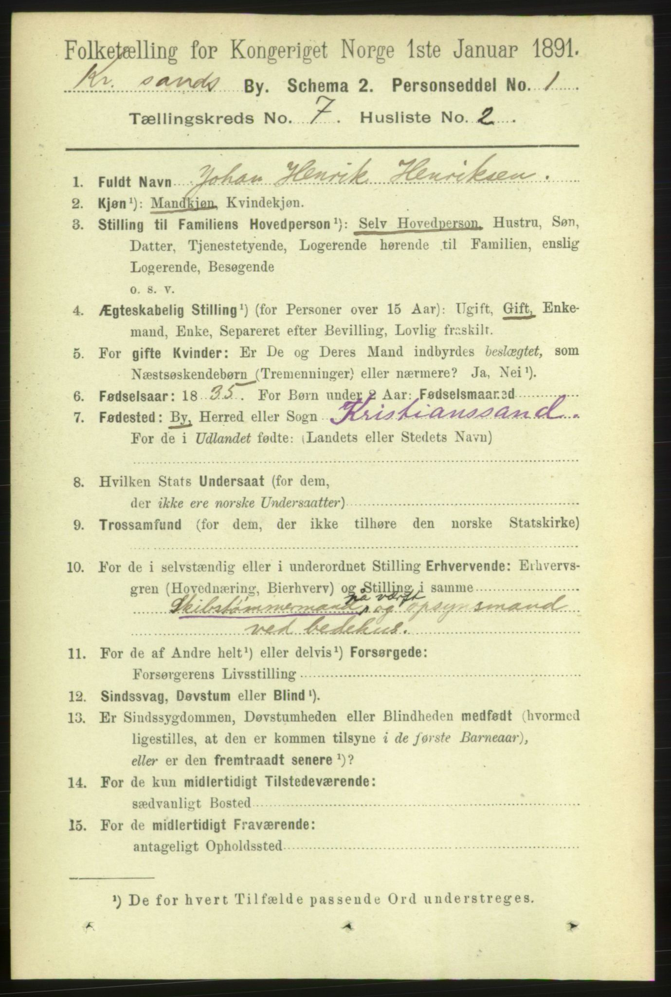 RA, 1891 census for 1001 Kristiansand, 1891, p. 4670