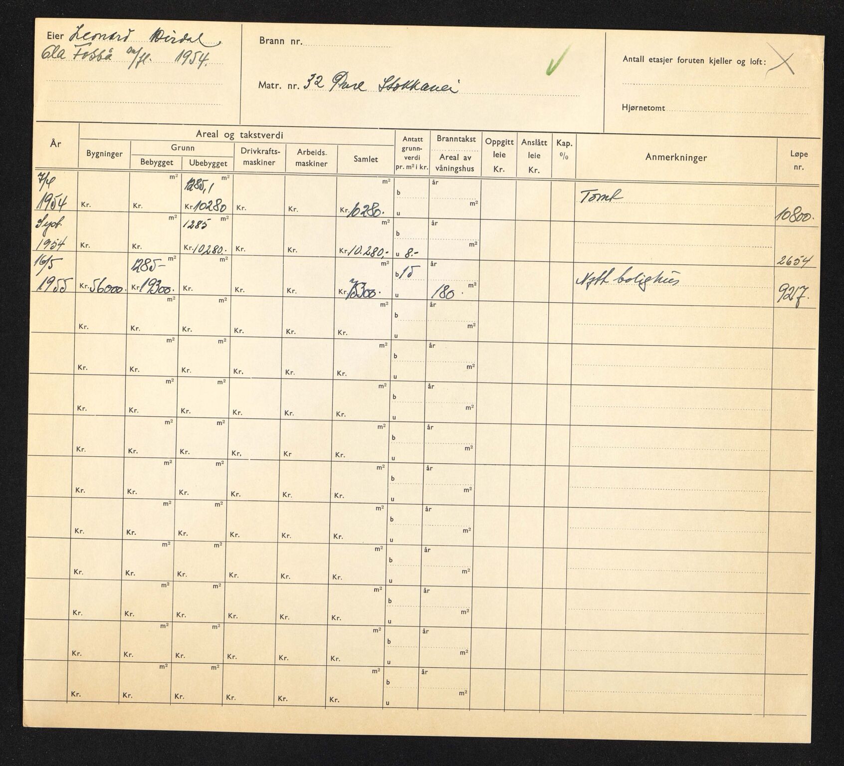 Stavanger kommune. Skattetakstvesenet, BYST/A-0440/F/Fa/Faa/L0047/0002: Skattetakstkort / Øvre Stokkavei 32 - Øvre Strandgate 16