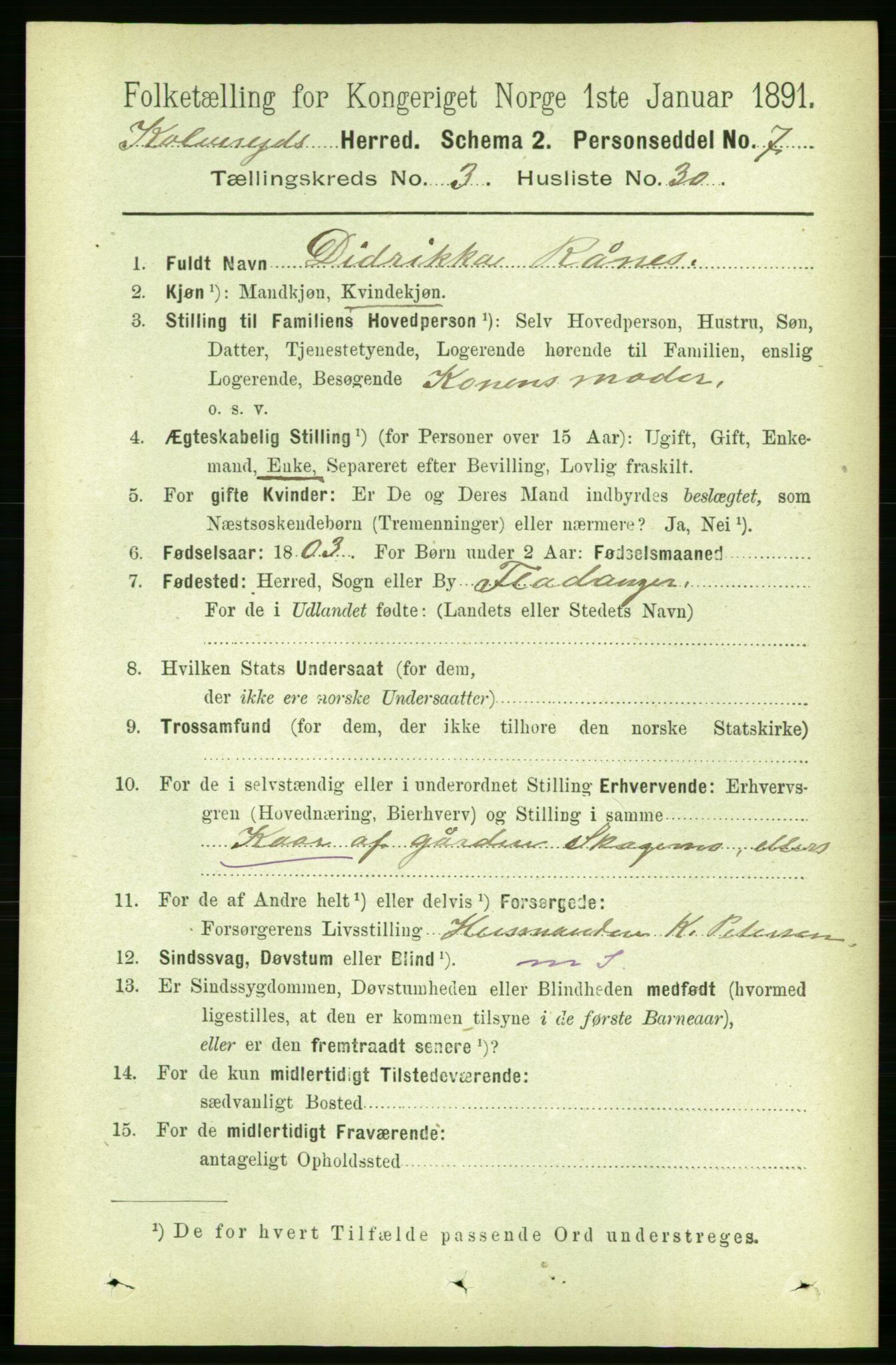 RA, 1891 census for 1752 Kolvereid, 1891, p. 1059