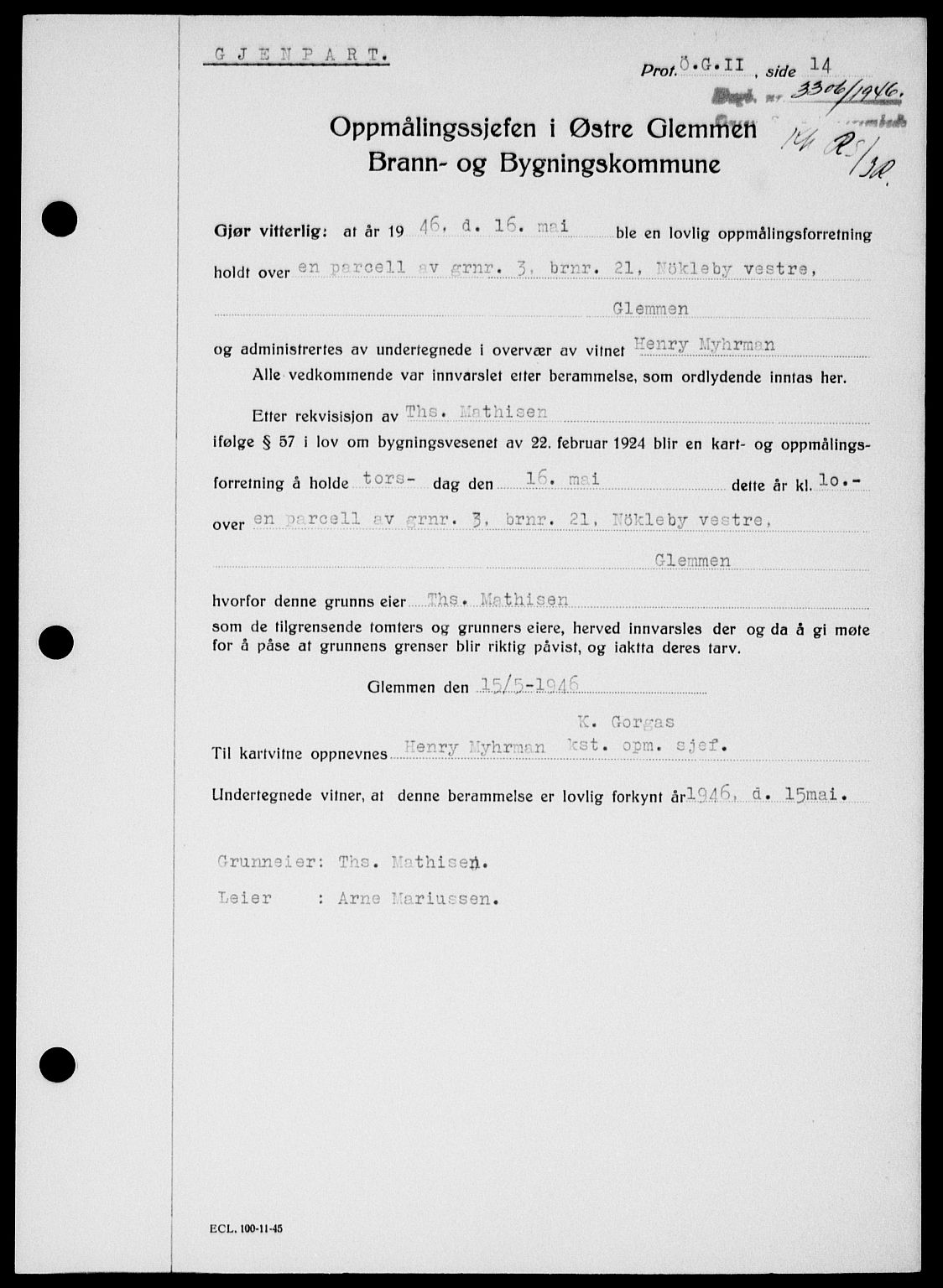Onsøy sorenskriveri, SAO/A-10474/G/Ga/Gab/L0018: Mortgage book no. II A-18, 1946-1947, Diary no: : 3306/1946
