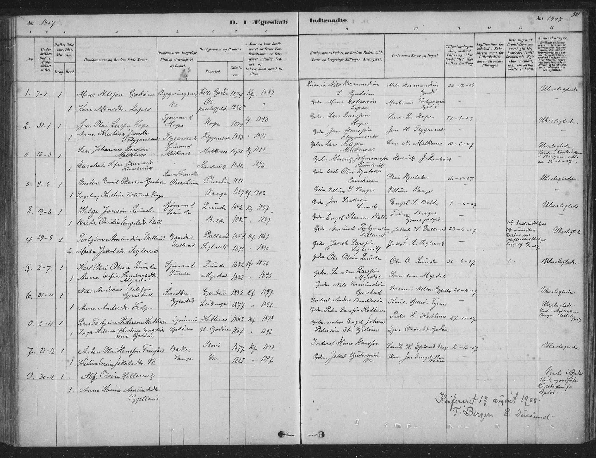 Tysnes sokneprestembete, SAB/A-78601/H/Hab: Parish register (copy) no. B 2, 1878-1918, p. 301