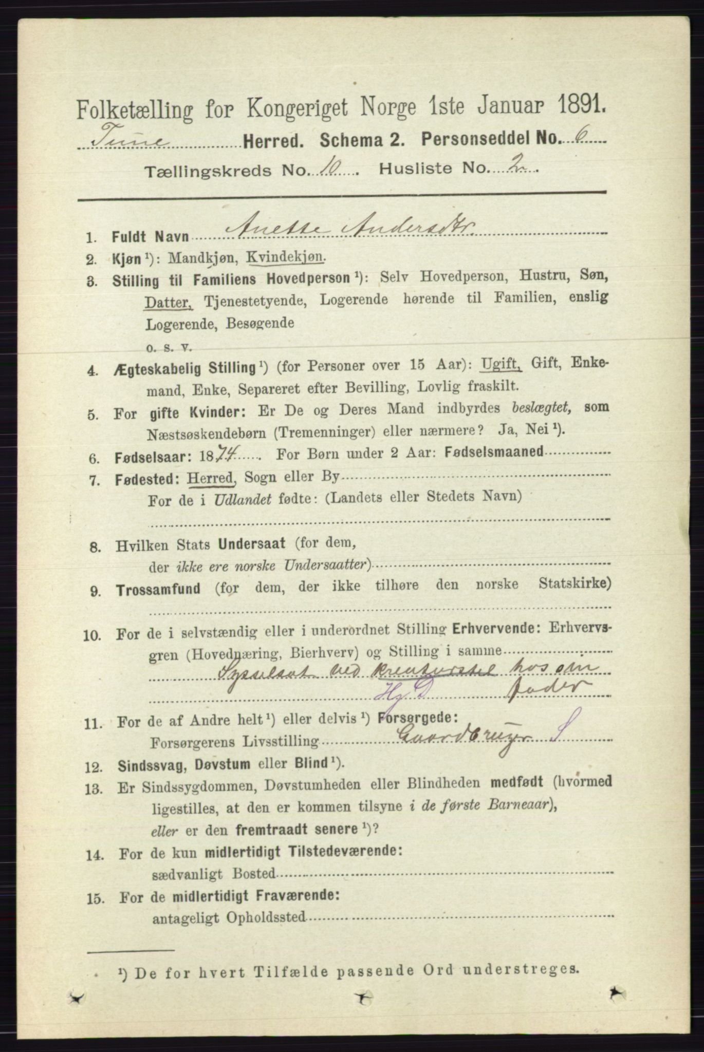 RA, 1891 census for 0130 Tune, 1891, p. 6569