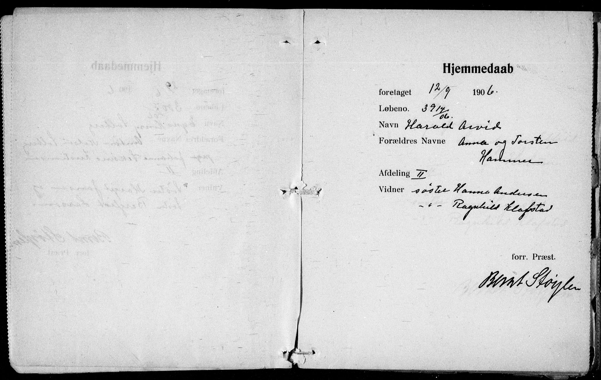 Ullevål sykehus prestekontor Kirkebøker, SAO/A-10542a/K/Ka/L0001: Baptism register no. 1, 1906-1914