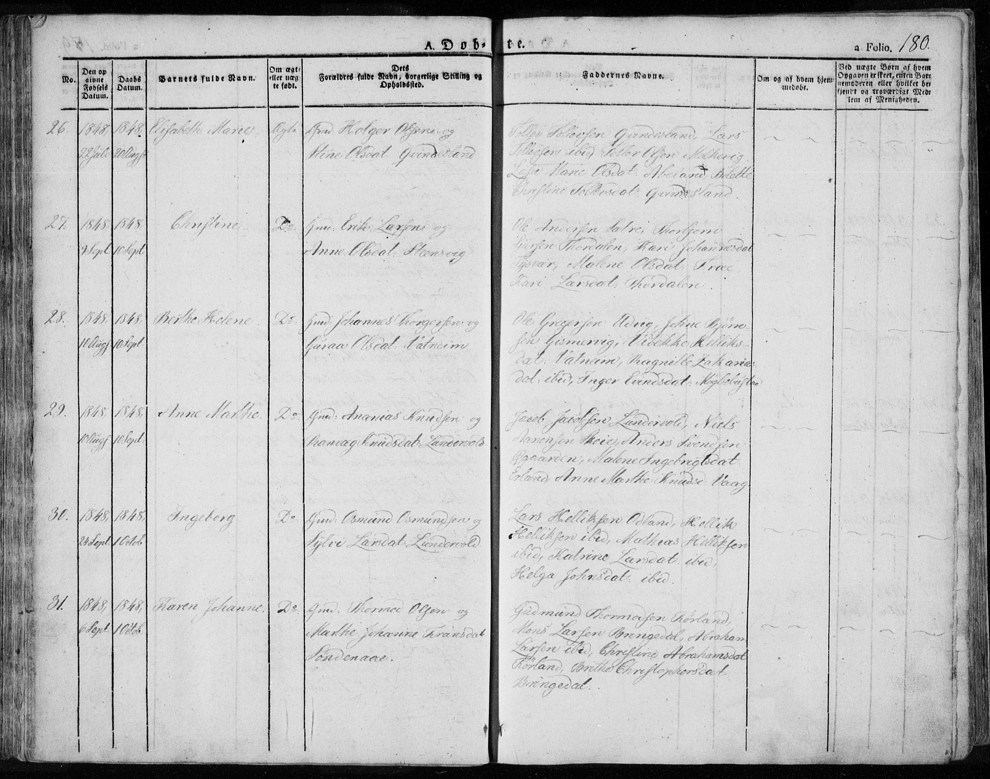 Tysvær sokneprestkontor, AV/SAST-A -101864/H/Ha/Haa/L0001: Parish register (official) no. A 1.1, 1831-1856, p. 180