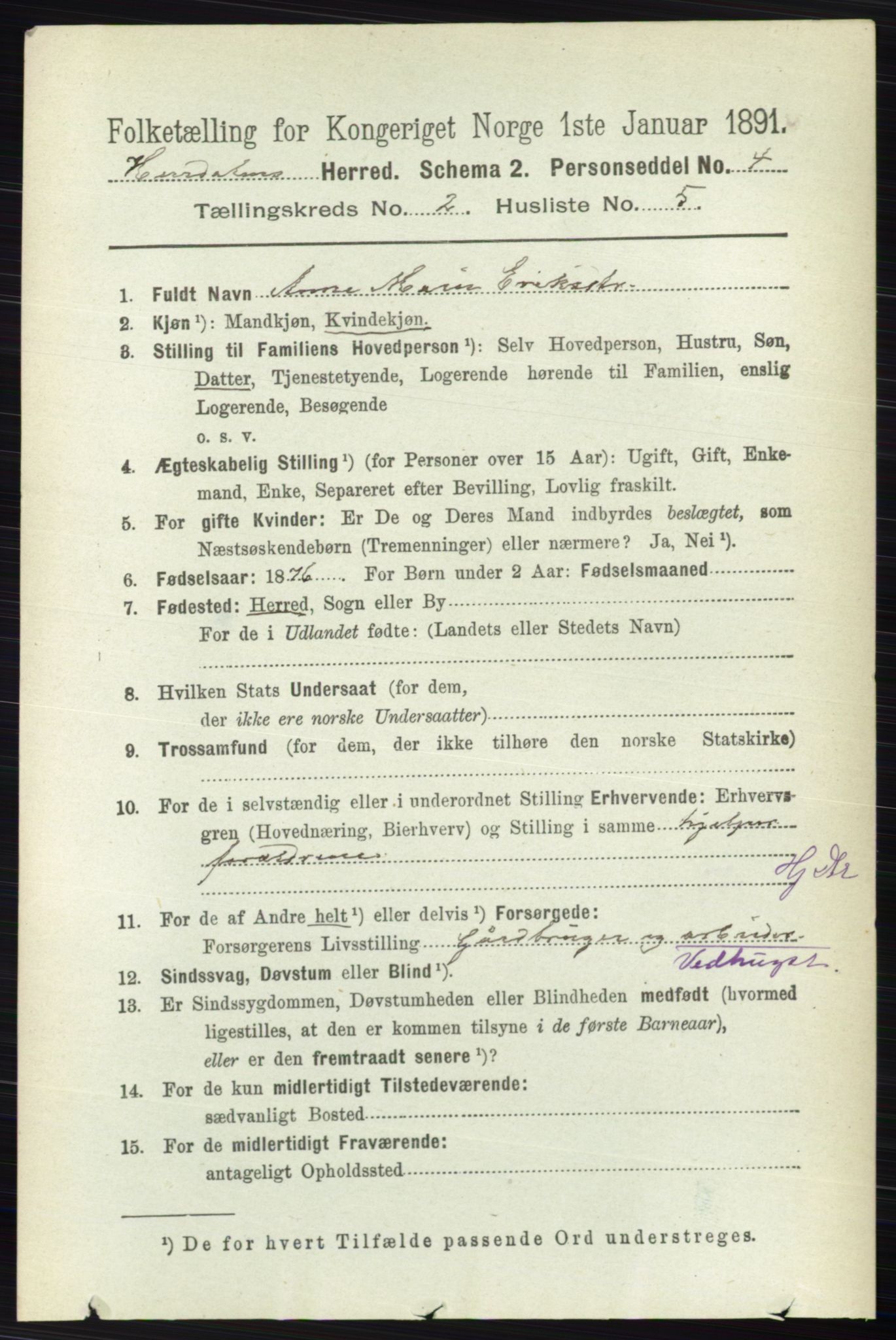 RA, 1891 census for 0239 Hurdal, 1891, p. 549