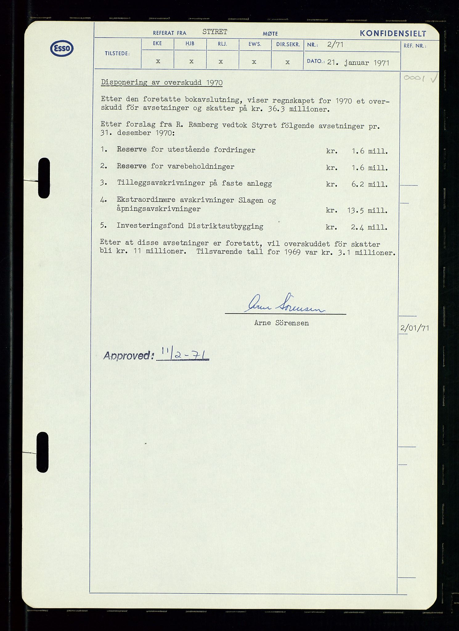 Pa 0982 - Esso Norge A/S, AV/SAST-A-100448/A/Aa/L0003/0002: Den administrerende direksjon Board minutes (styrereferater) og Bedriftforsamlingsprotokoll / Den administrerende direksjon Board minutes (styrereferater), 1970-1974, p. 166