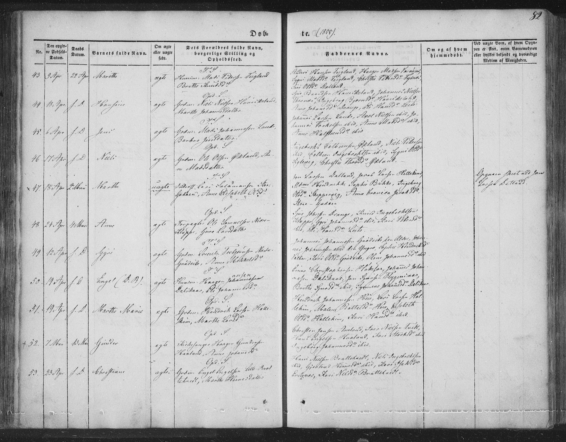 Tysnes sokneprestembete, AV/SAB-A-78601/H/Haa: Parish register (official) no. A 10, 1848-1859, p. 82