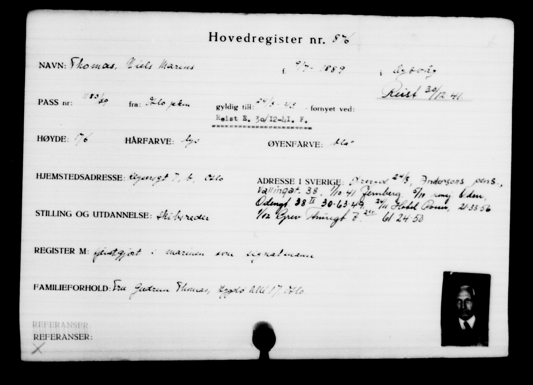 Utenriksstasjonene, Legasjonen i Stockholm, Flyktningkontoret, AV/RA-S-6753/V/Va/L0001: Kjesäterkartoteket, flyktninger med registreringsnr. 1-1000, 1940-1945, p. 1388
