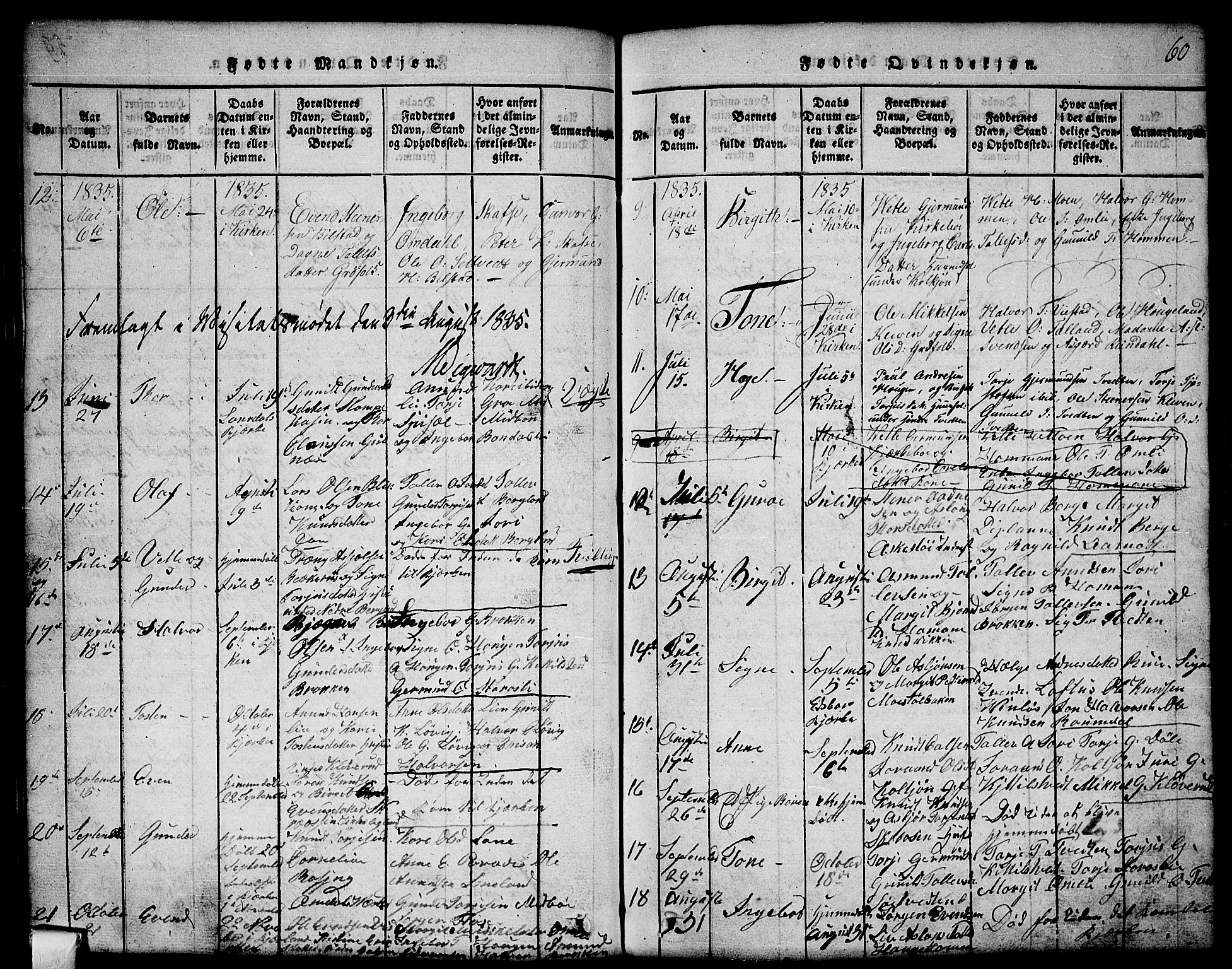 Mo kirkebøker, SAKO/A-286/G/Gb/L0001: Parish register (copy) no. II 1, 1814-1843, p. 60