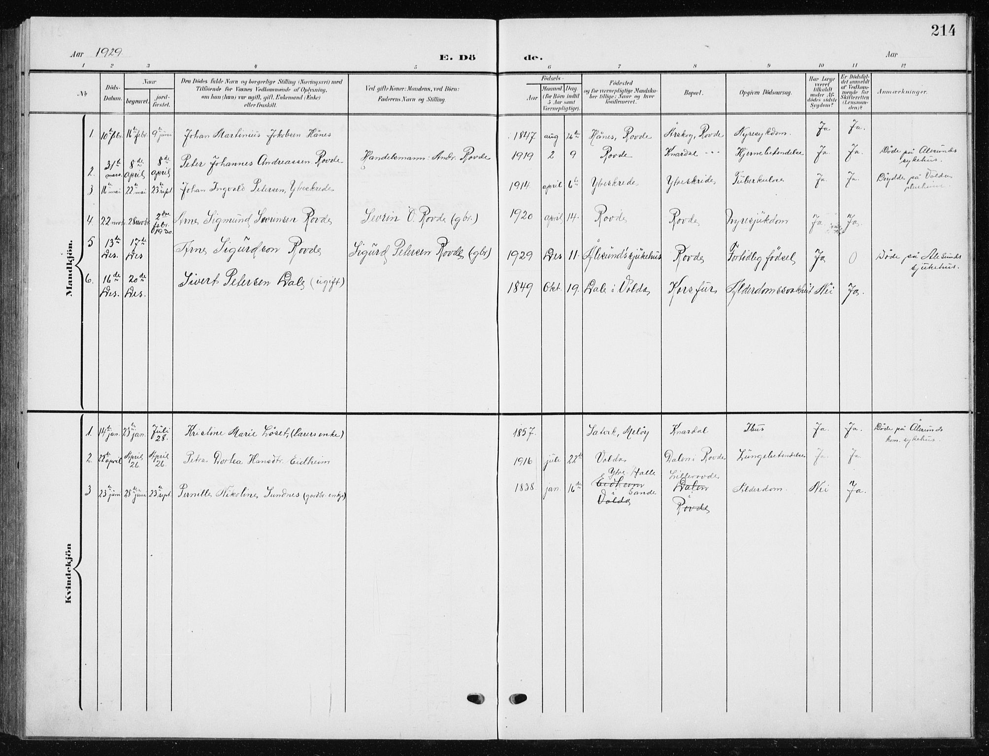 Ministerialprotokoller, klokkerbøker og fødselsregistre - Møre og Romsdal, AV/SAT-A-1454/504/L0061: Parish register (copy) no. 504C03, 1902-1940, p. 214