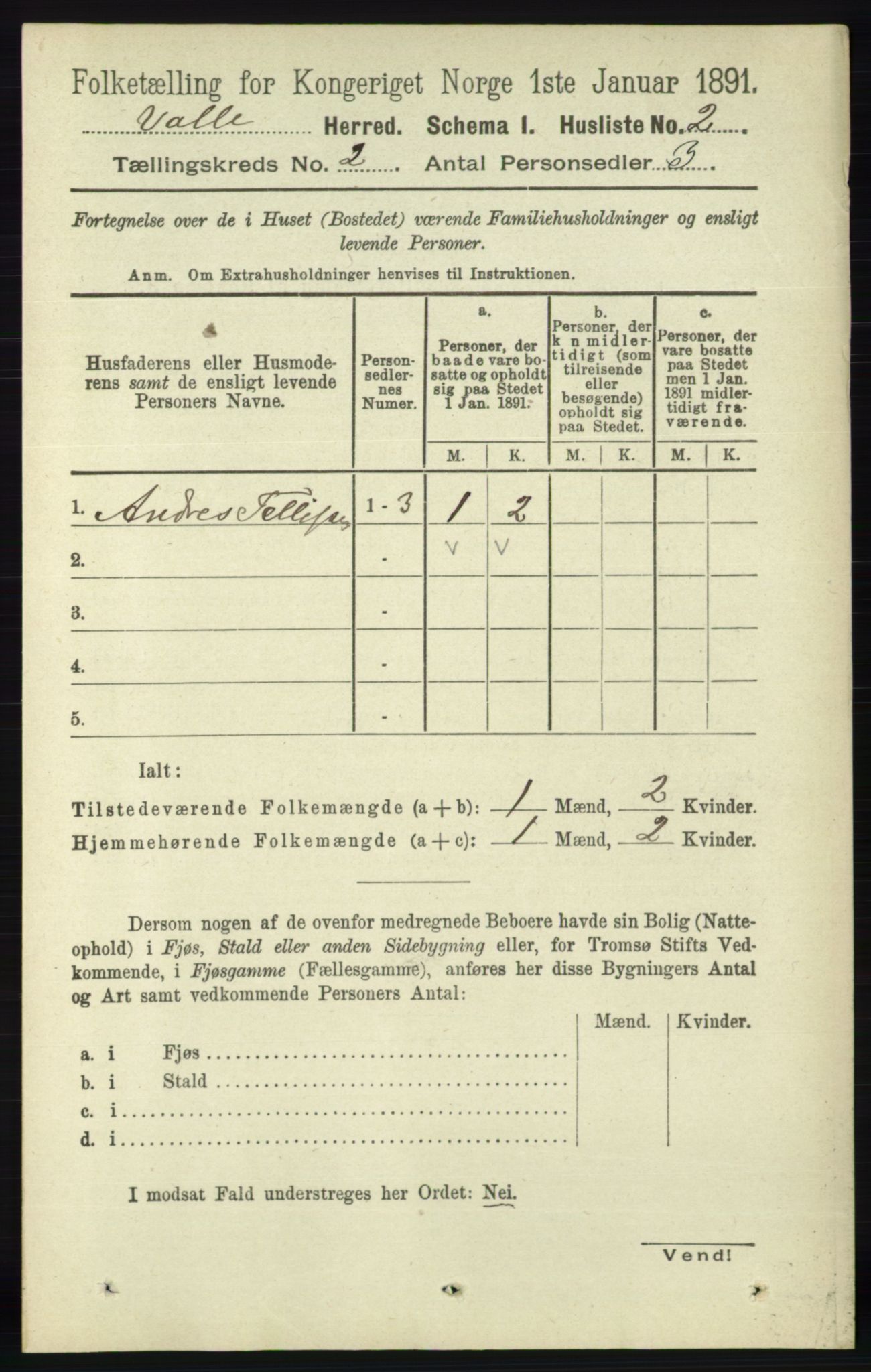 RA, 1891 census for 0940 Valle, 1891, p. 322