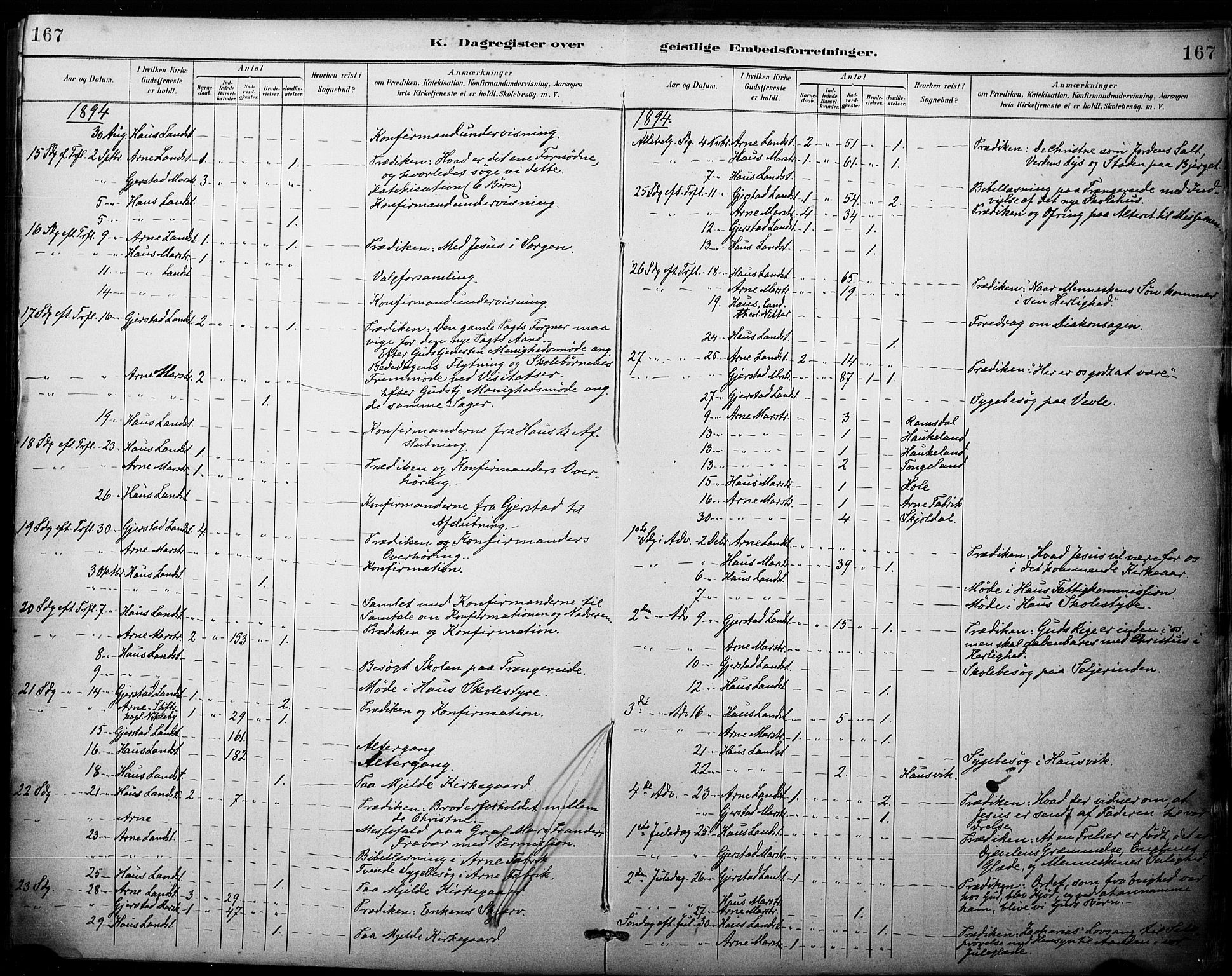 Haus sokneprestembete, SAB/A-75601/H/Haa: Parish register (official) no. B 1, 1887-1898, p. 167