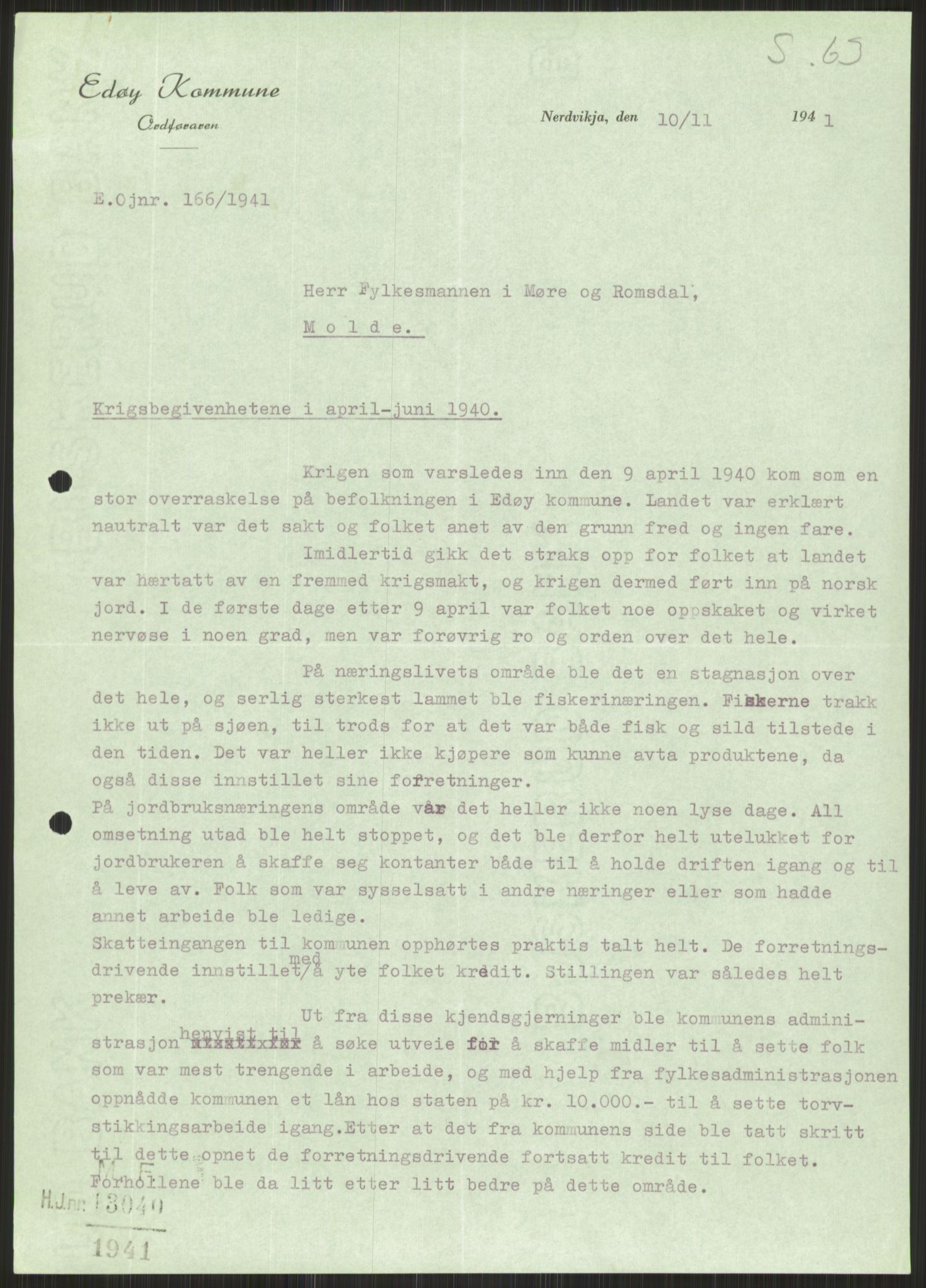Forsvaret, Forsvarets krigshistoriske avdeling, AV/RA-RAFA-2017/Y/Ya/L0015: II-C-11-31 - Fylkesmenn.  Rapporter om krigsbegivenhetene 1940., 1940, p. 598