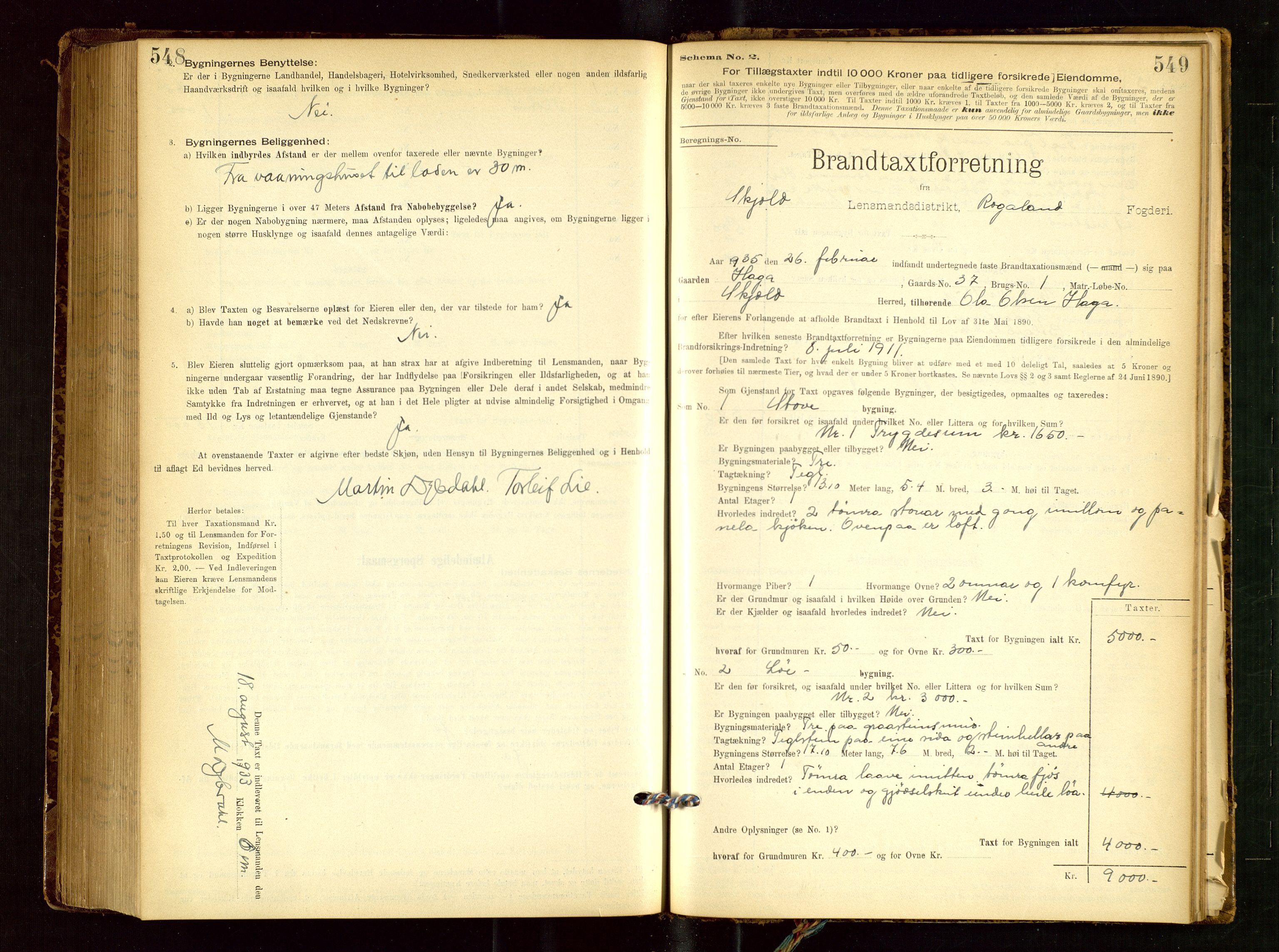 Skjold lensmannskontor, SAST/A-100182/Gob/L0001: "Brandtaxationsprotokol for Skjold Lensmandsdistrikt Ryfylke Fogderi", 1894-1939, p. 548-549