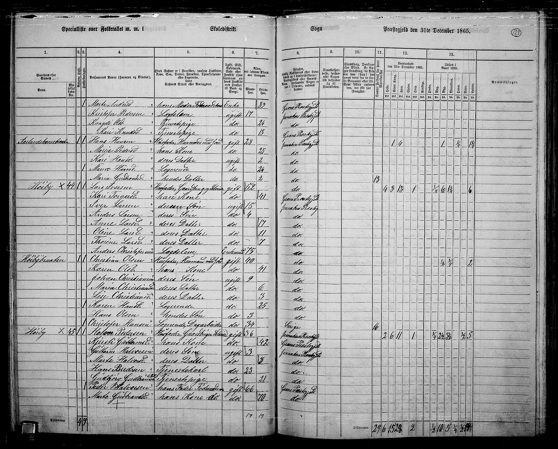 RA, 1865 census for Jevnaker, 1865, p. 117