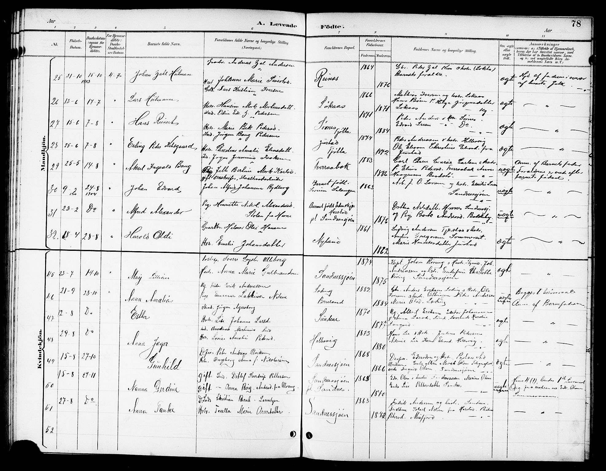 Ministerialprotokoller, klokkerbøker og fødselsregistre - Nordland, SAT/A-1459/831/L0478: Parish register (copy) no. 831C05, 1892-1909, p. 78