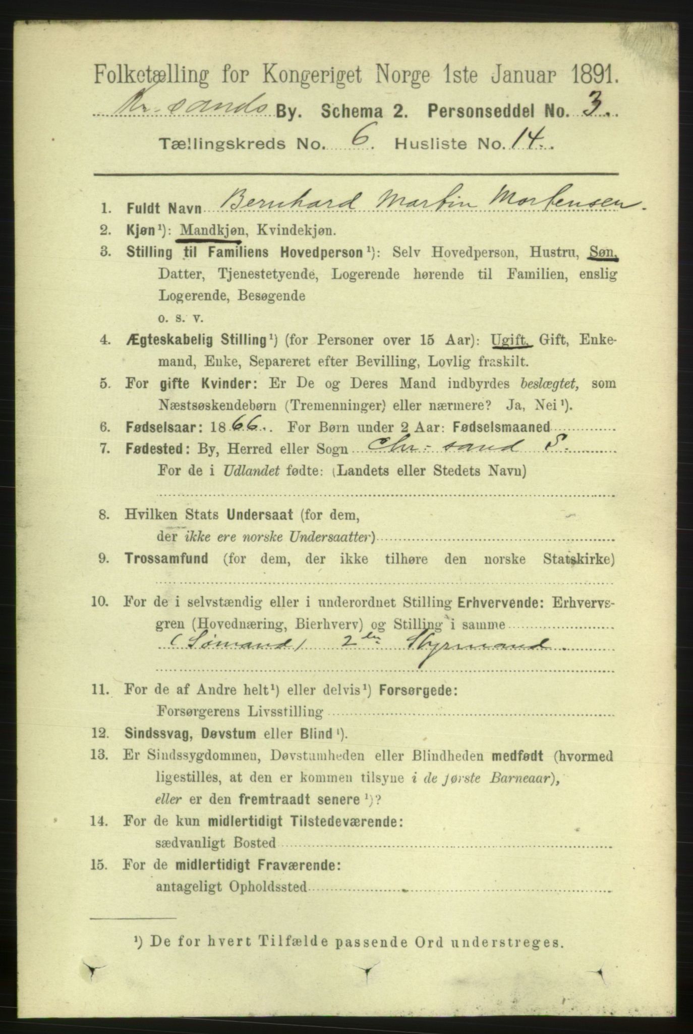 RA, 1891 census for 1001 Kristiansand, 1891, p. 4608