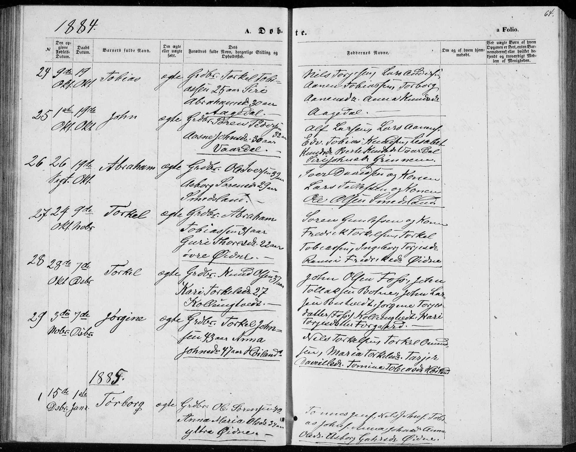Bjelland sokneprestkontor, SAK/1111-0005/F/Fb/Fbc/L0002: Parish register (copy) no. B 2, 1867-1887, p. 64