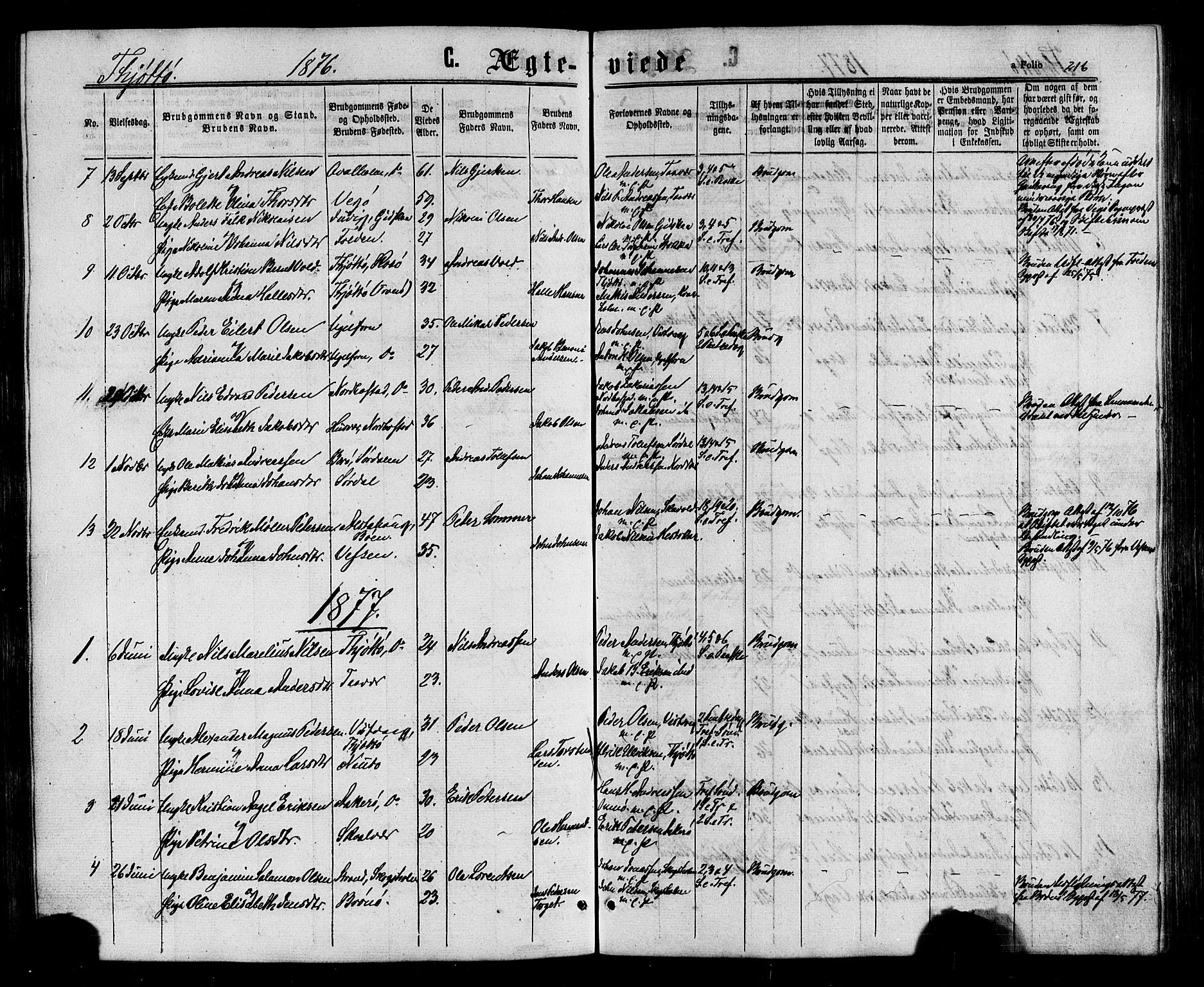 Ministerialprotokoller, klokkerbøker og fødselsregistre - Nordland, AV/SAT-A-1459/817/L0262: Parish register (official) no. 817A03/ 1, 1862-1877, p. 216