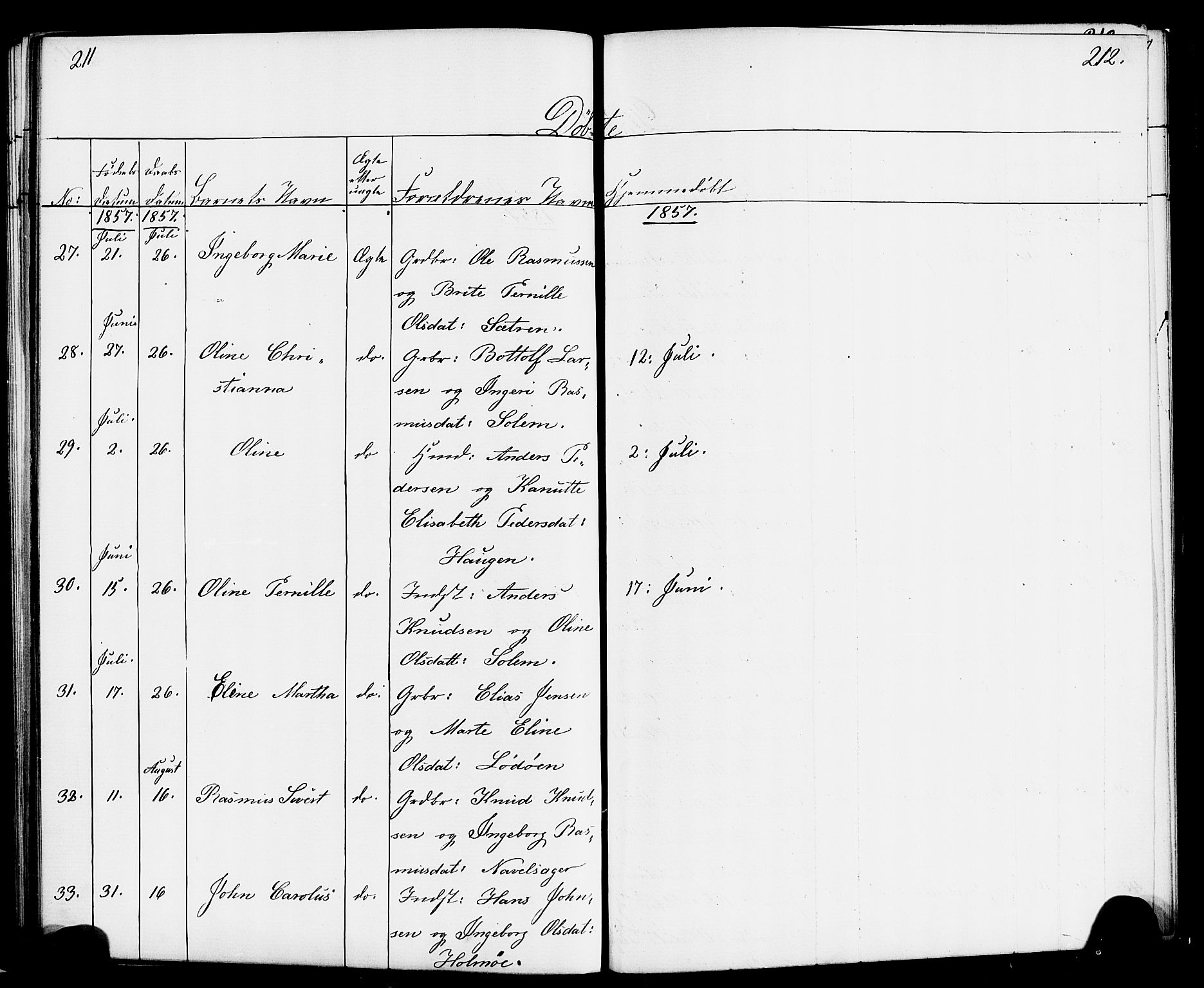 Hornindal sokneprestembete, AV/SAB-A-82401/H/Haa/Haaa/L0001: Parish register (official) no. A 1, 1837-1866, p. 212-213