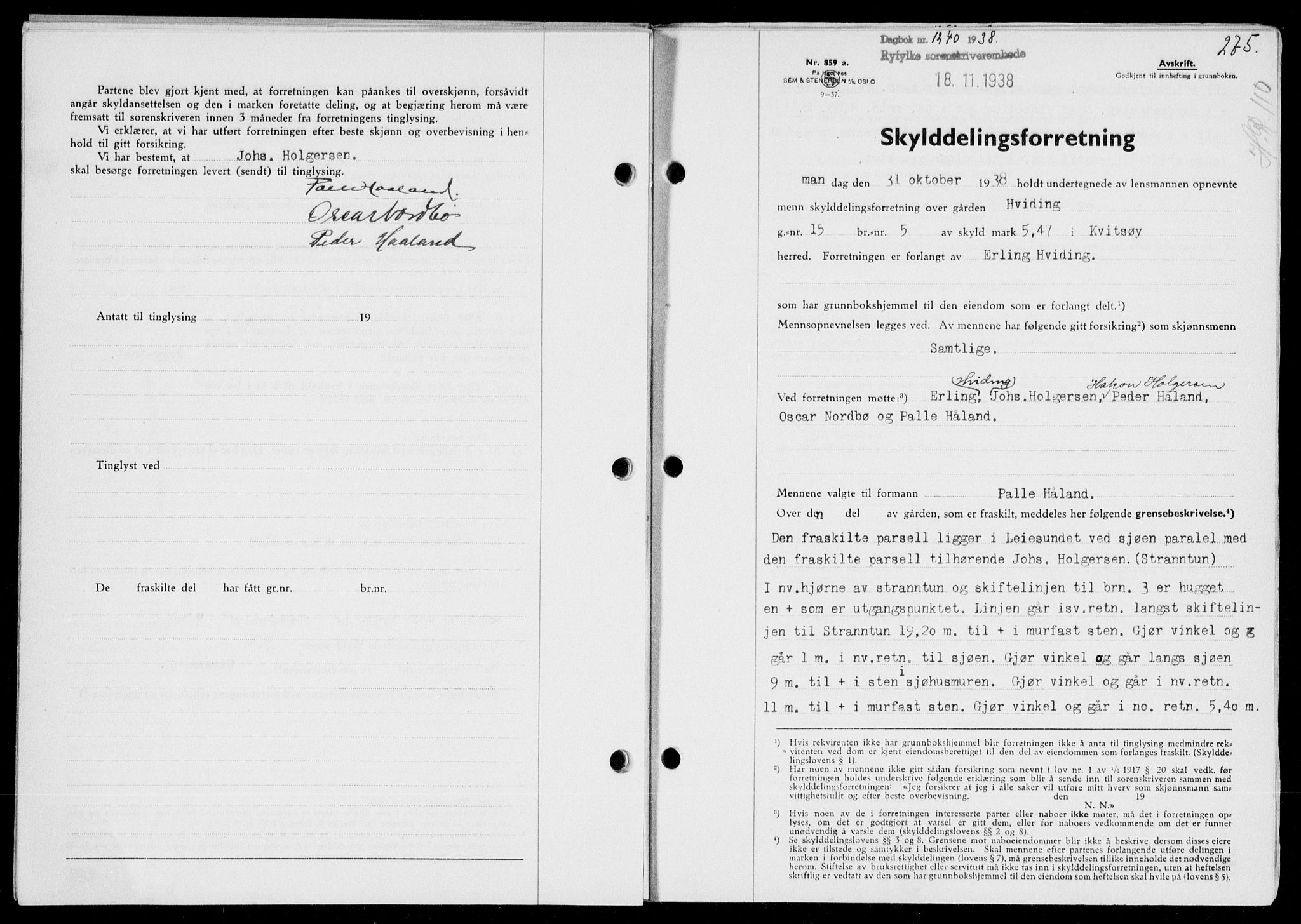 Ryfylke tingrett, SAST/A-100055/001/II/IIB/L0078: Mortgage book no. 57, 1938-1938, Diary no: : 1240/1938