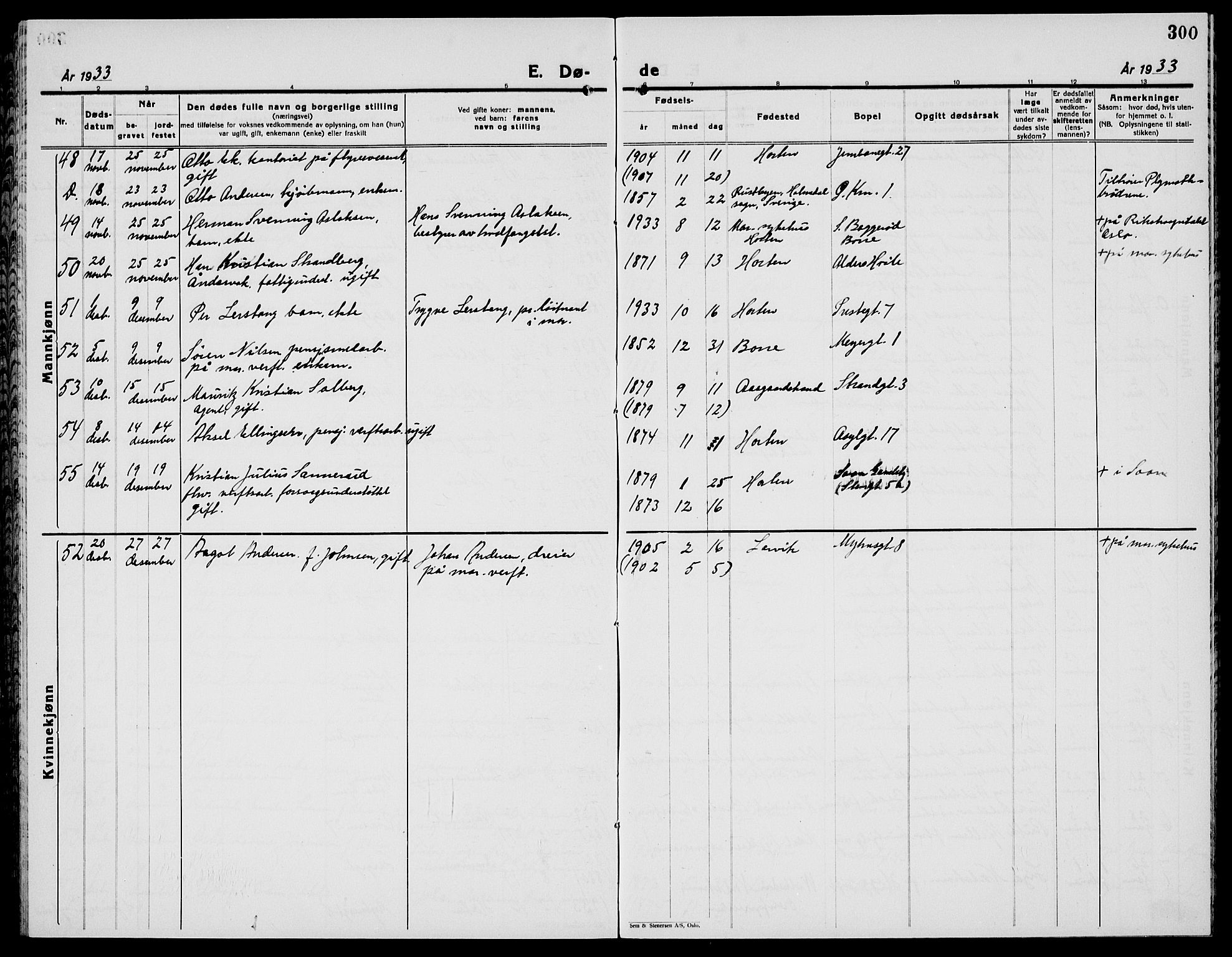 Horten kirkebøker, AV/SAKO-A-348/G/Ga/L0009: Parish register (copy) no. 9, 1926-1936, p. 300