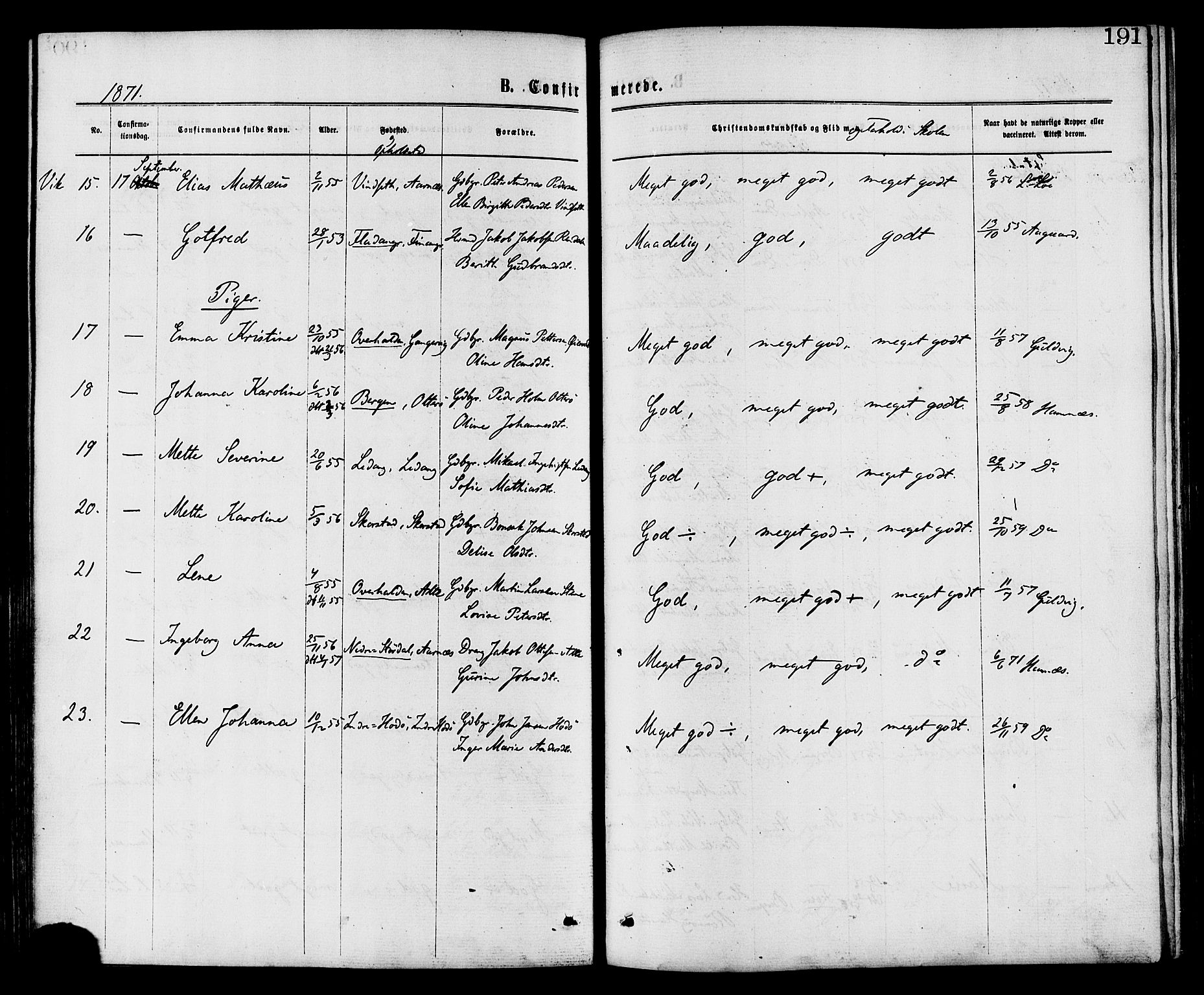 Ministerialprotokoller, klokkerbøker og fødselsregistre - Nord-Trøndelag, SAT/A-1458/773/L0616: Parish register (official) no. 773A07, 1870-1887, p. 191