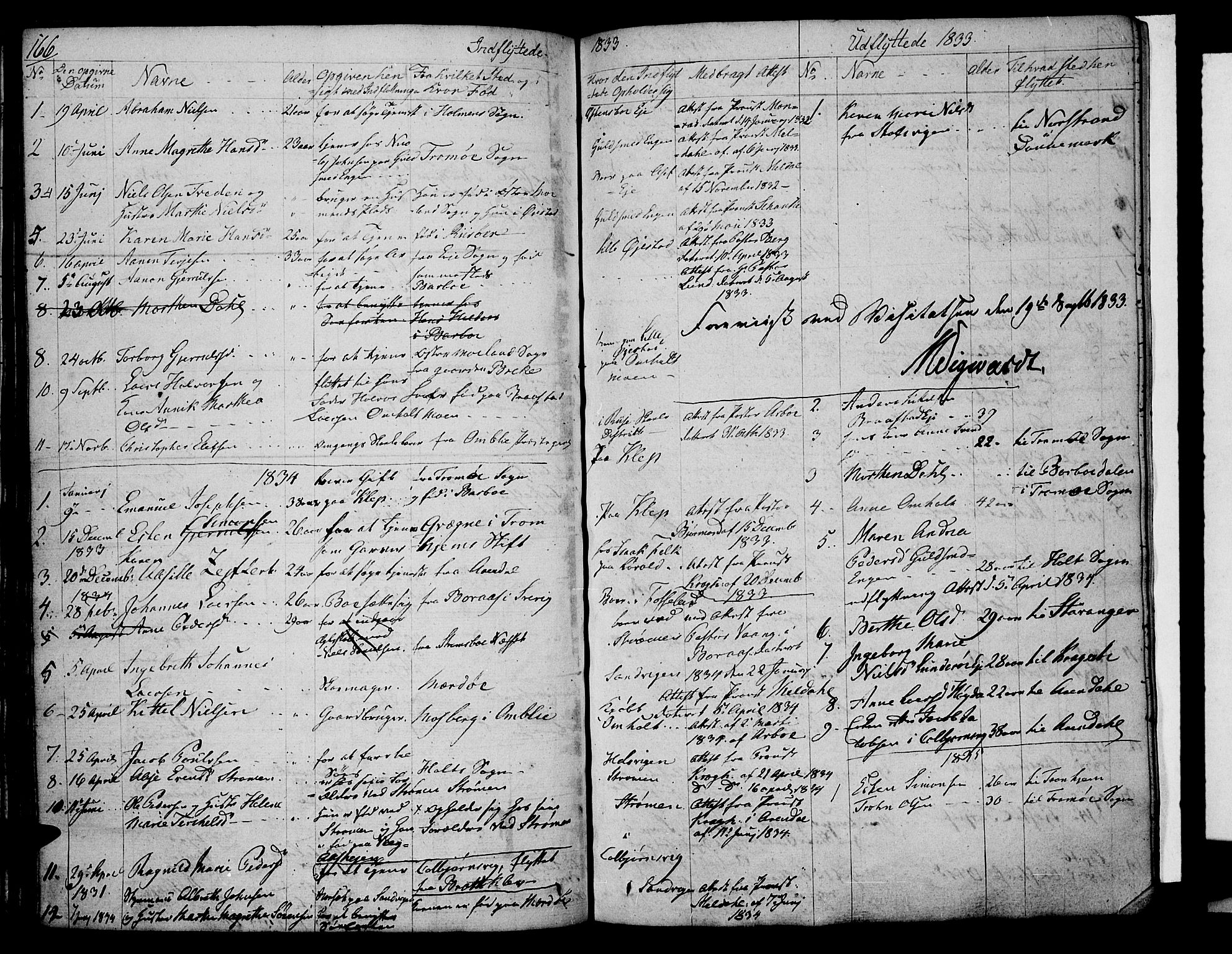 Øyestad sokneprestkontor, SAK/1111-0049/F/Fb/L0005: Parish register (copy) no. B 5, 1833-1843, p. 166