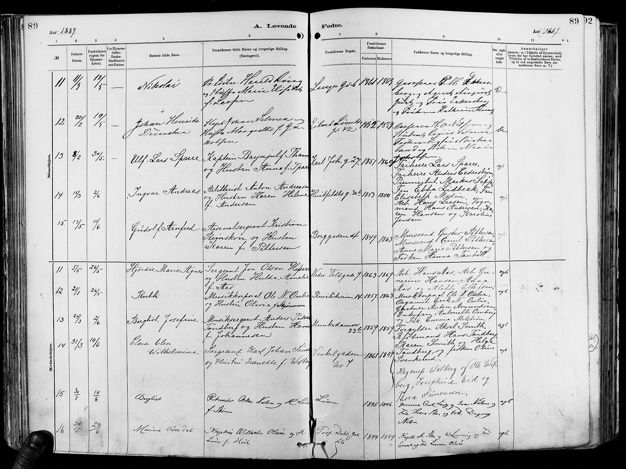 Garnisonsmenigheten Kirkebøker, SAO/A-10846/F/Fa/L0012: Parish register (official) no. 12, 1880-1893, p. 89