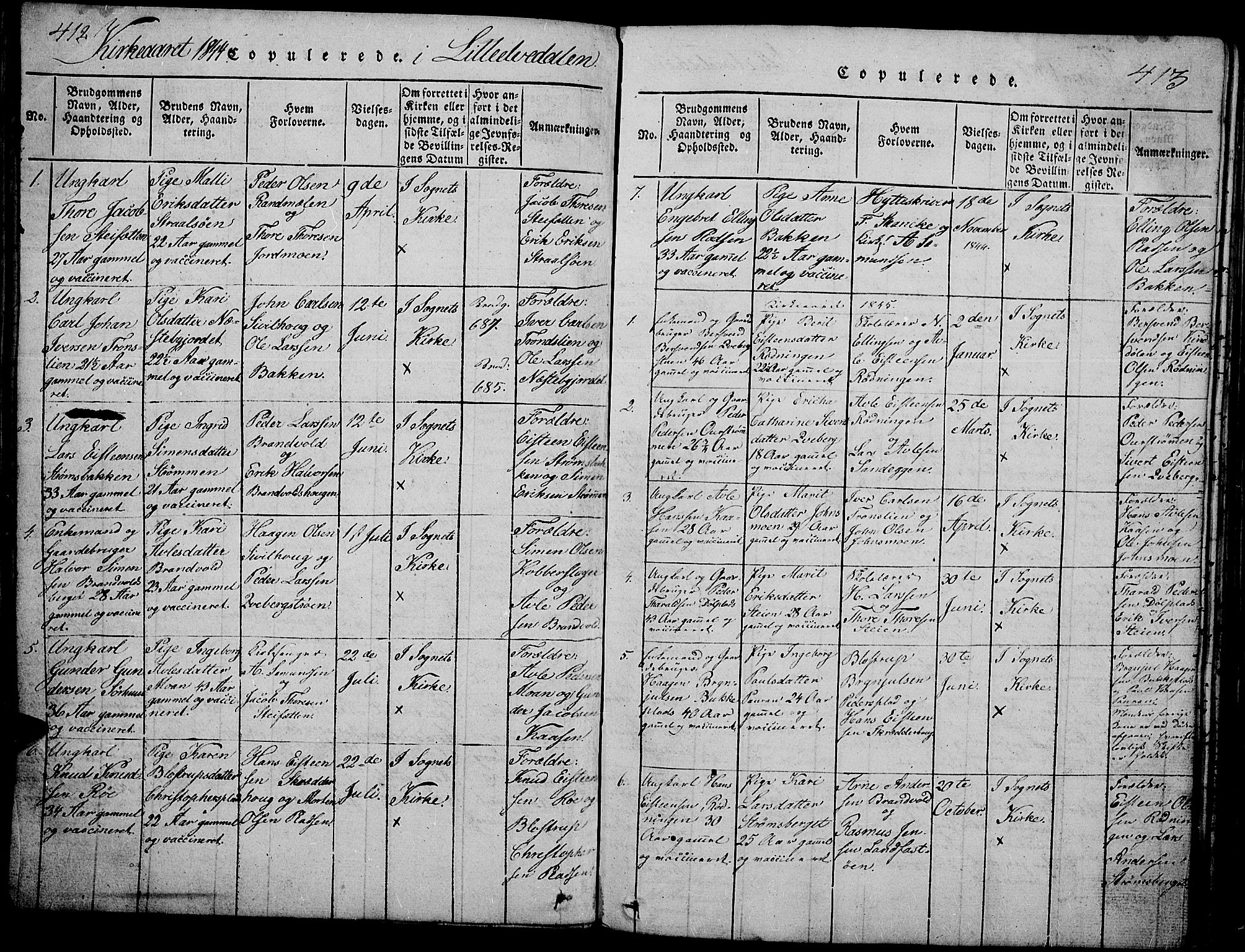 Tynset prestekontor, SAH/PREST-058/H/Ha/Hab/L0002: Parish register (copy) no. 2, 1814-1862, p. 412-413