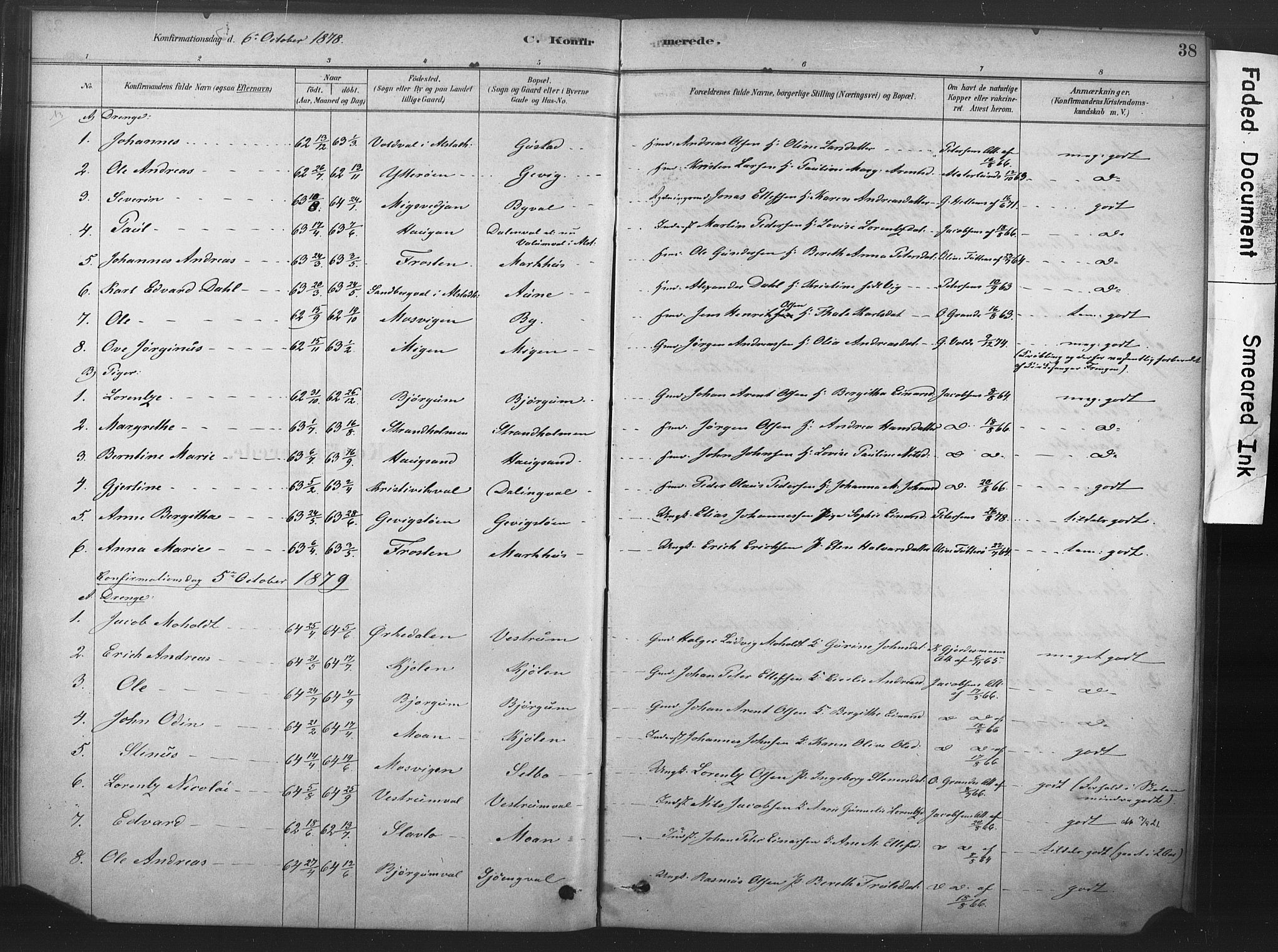 Ministerialprotokoller, klokkerbøker og fødselsregistre - Nord-Trøndelag, AV/SAT-A-1458/719/L0178: Parish register (official) no. 719A01, 1878-1900, p. 38