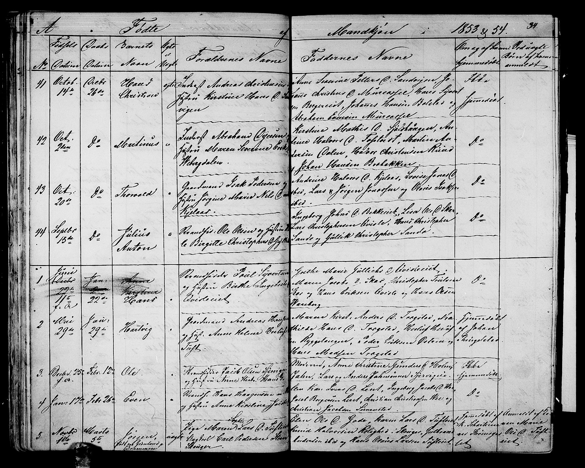 Sande Kirkebøker, AV/SAKO-A-53/G/Ga/L0002: Parish register (copy) no. 2, 1847-1863, p. 34