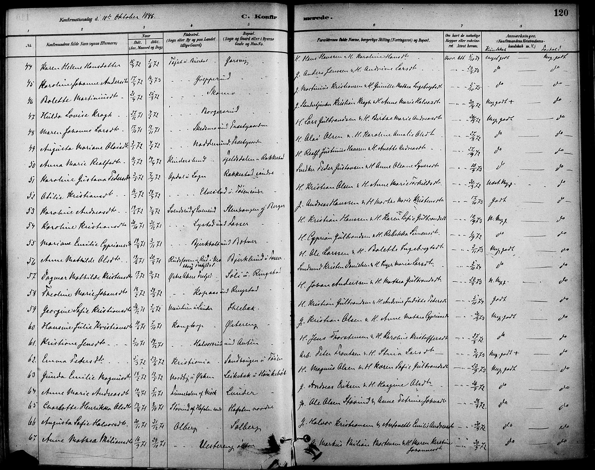 Høland prestekontor Kirkebøker, SAO/A-10346a/F/Fa/L0013: Parish register (official) no. I 13, 1880-1897, p. 120