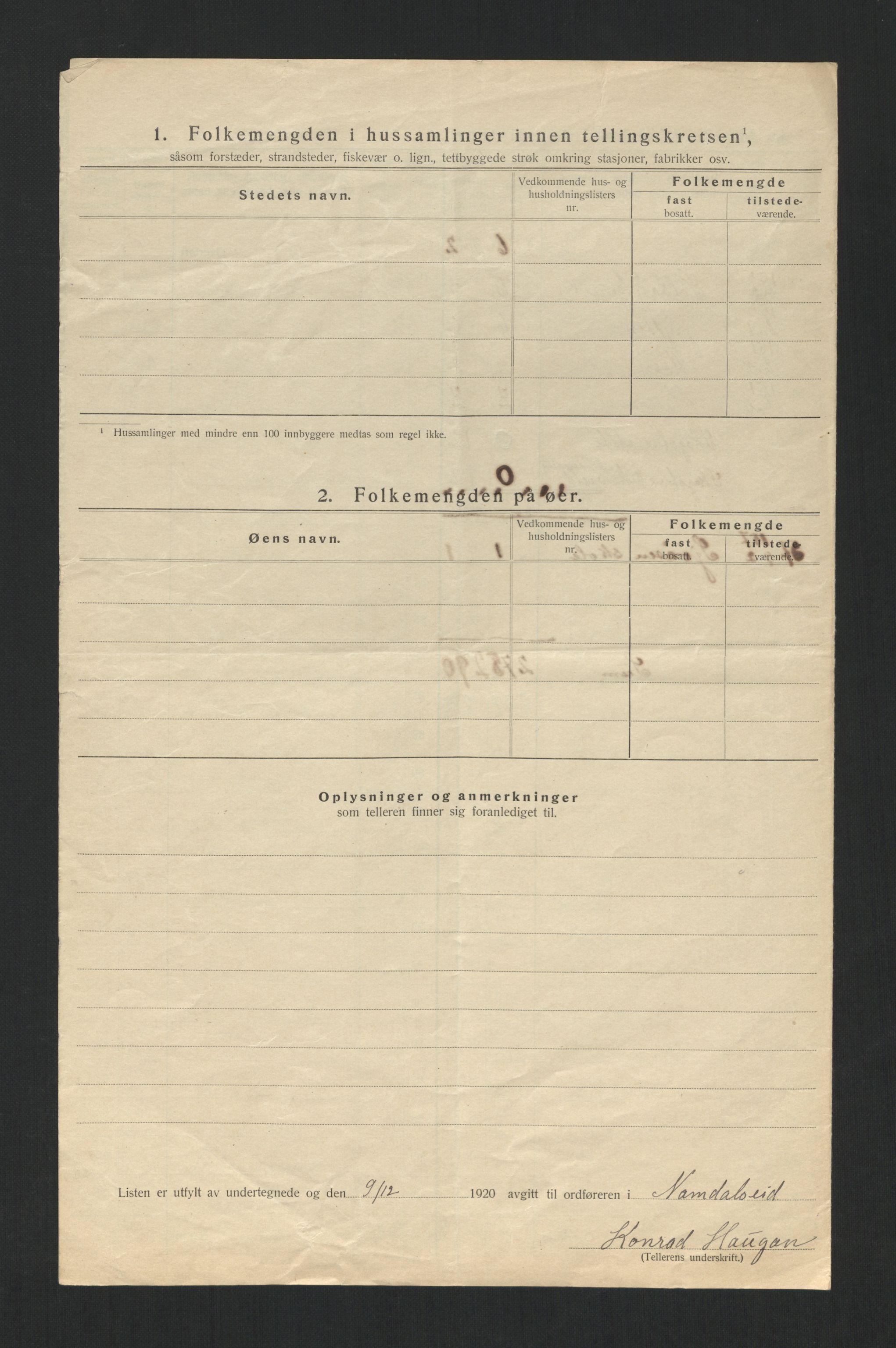 SAT, 1920 census for Namdalseid, 1920, p. 16