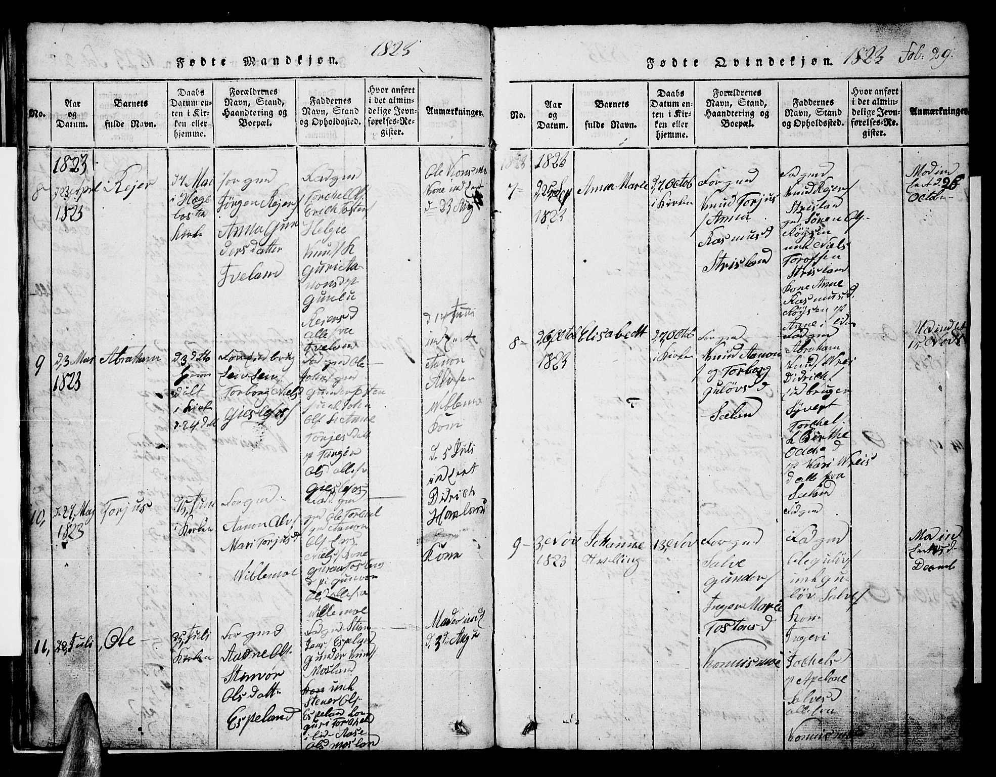 Nord-Audnedal sokneprestkontor, AV/SAK-1111-0032/F/Fb/Fba/L0001: Parish register (copy) no. B 1, 1815-1856, p. 29