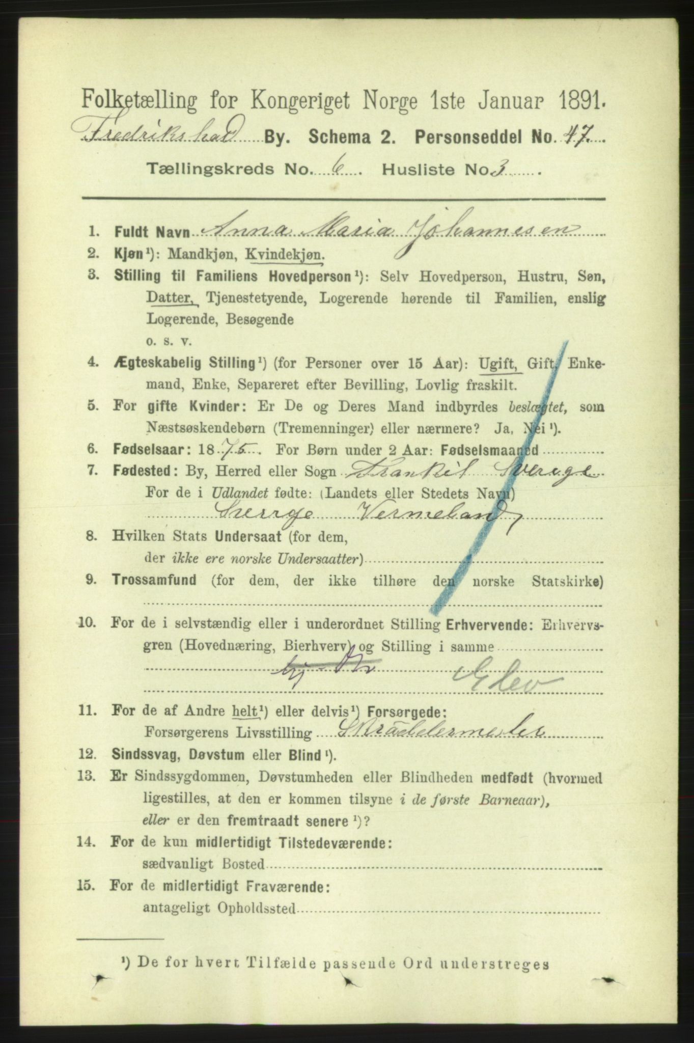 RA, 1891 census for 0101 Fredrikshald, 1891, p. 4547