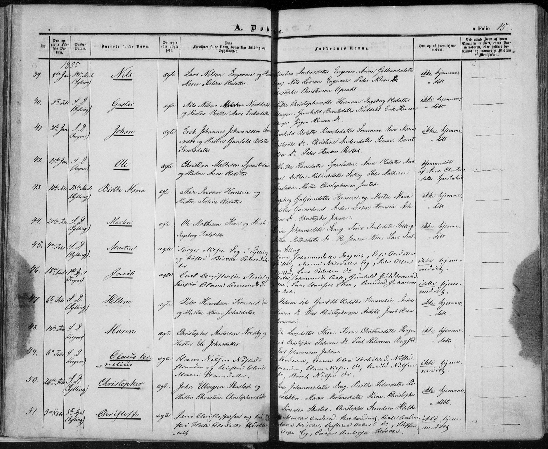 Lier kirkebøker, AV/SAKO-A-230/F/Fa/L0012: Parish register (official) no. I 12, 1854-1864, p. 15