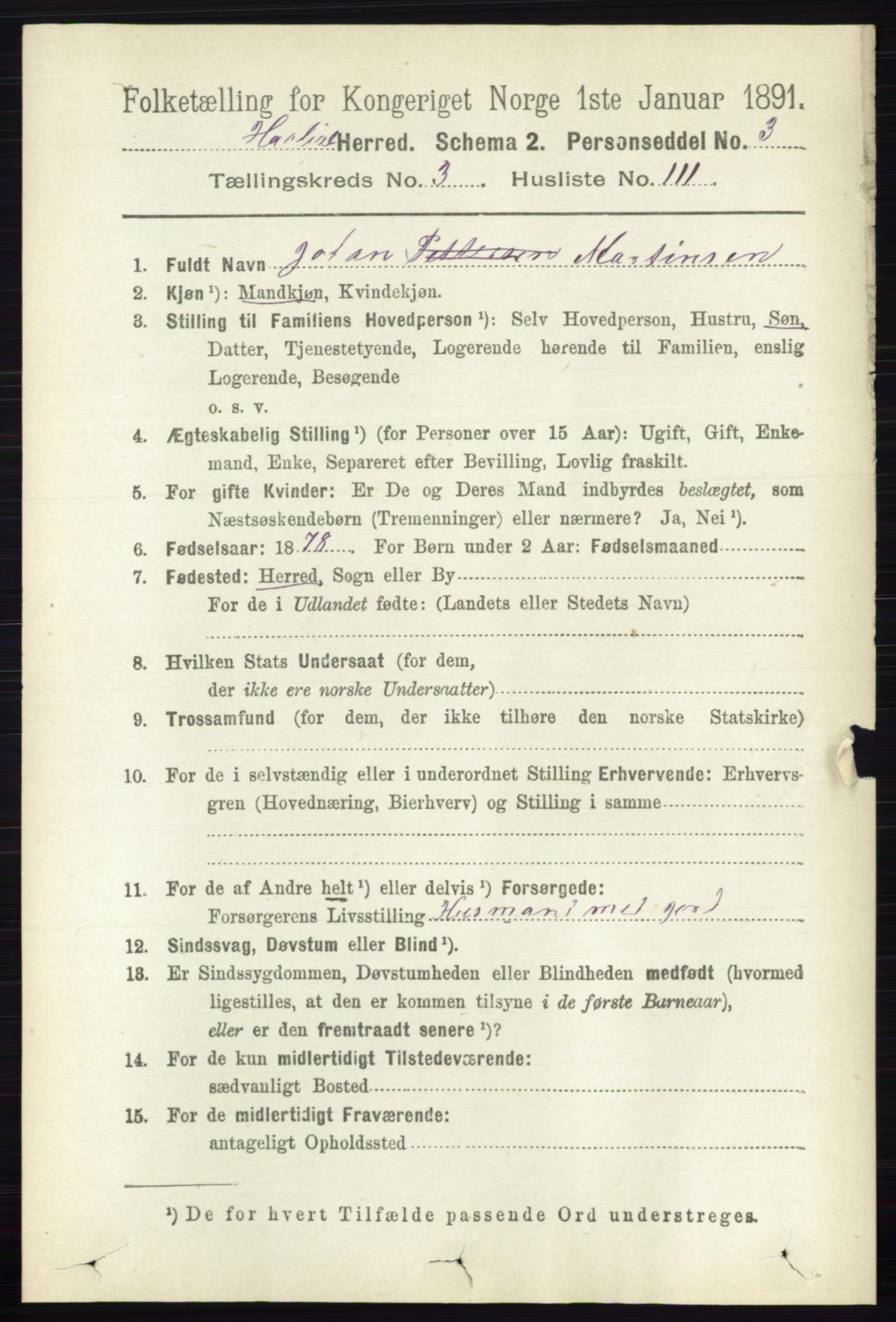 RA, 1891 census for 0138 Hobøl, 1891, p. 2288