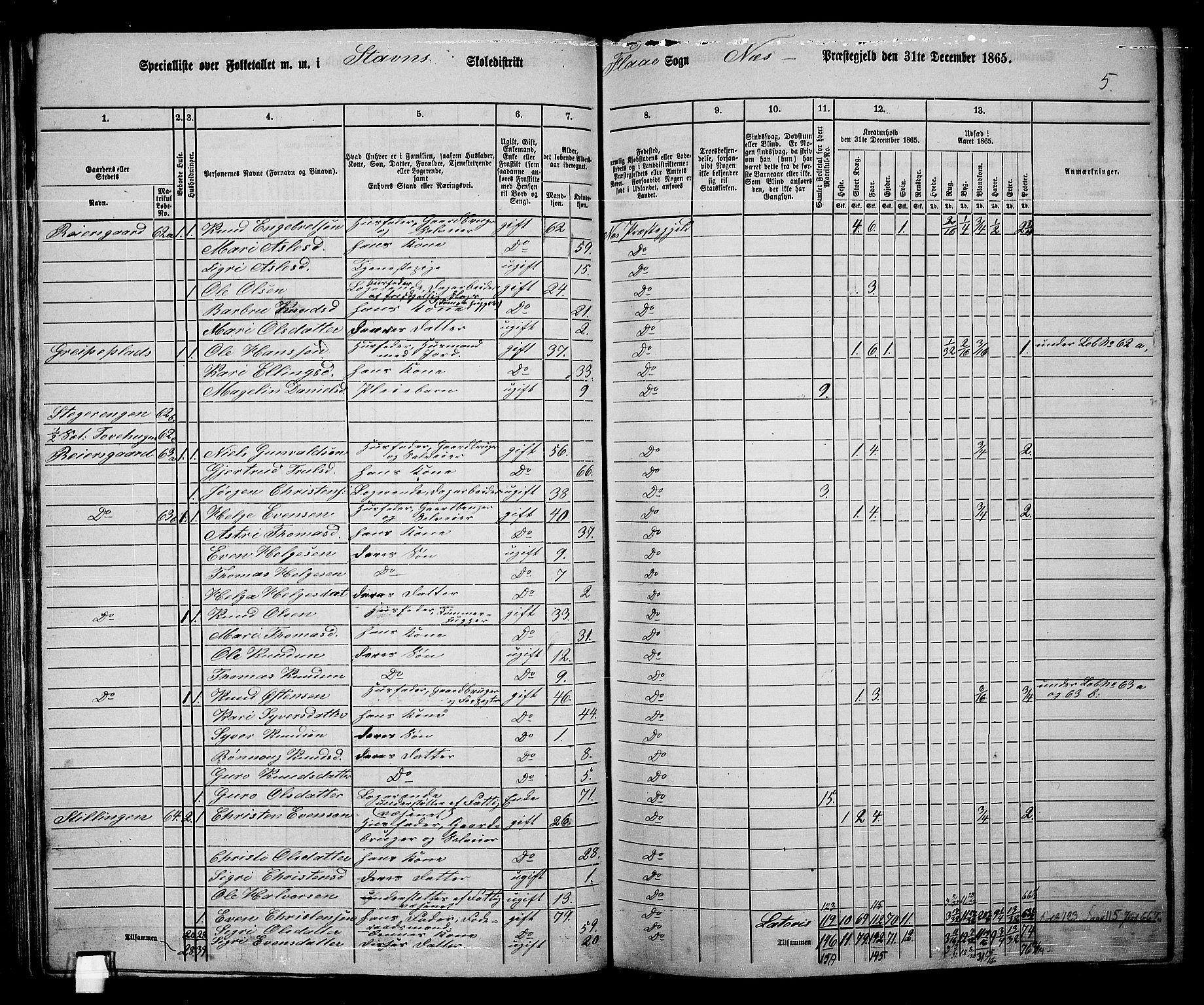 RA, 1865 census for Nes, 1865, p. 83