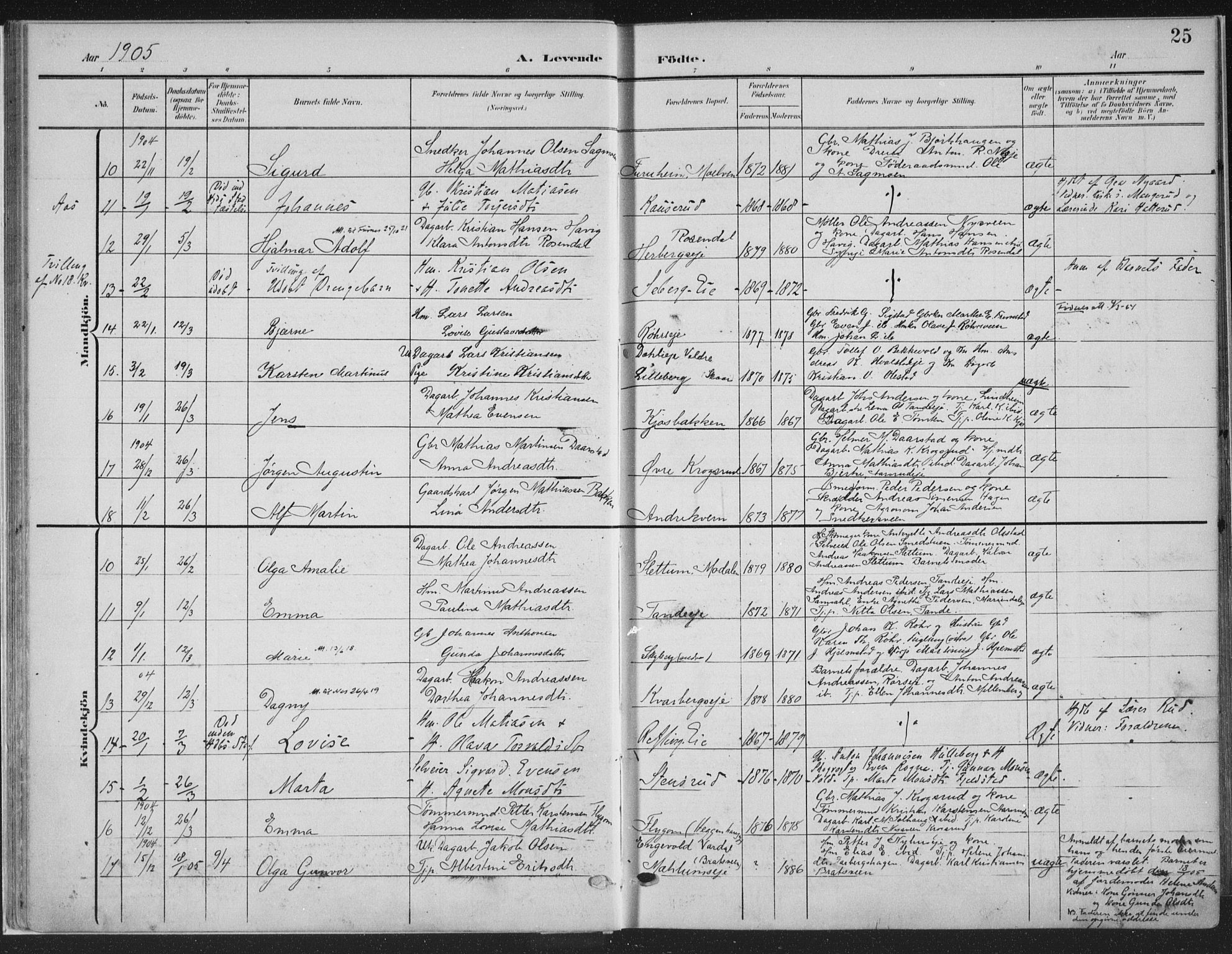 Ringsaker prestekontor, AV/SAH-PREST-014/K/Ka/L0018: Parish register (official) no. 18, 1903-1912, p. 25