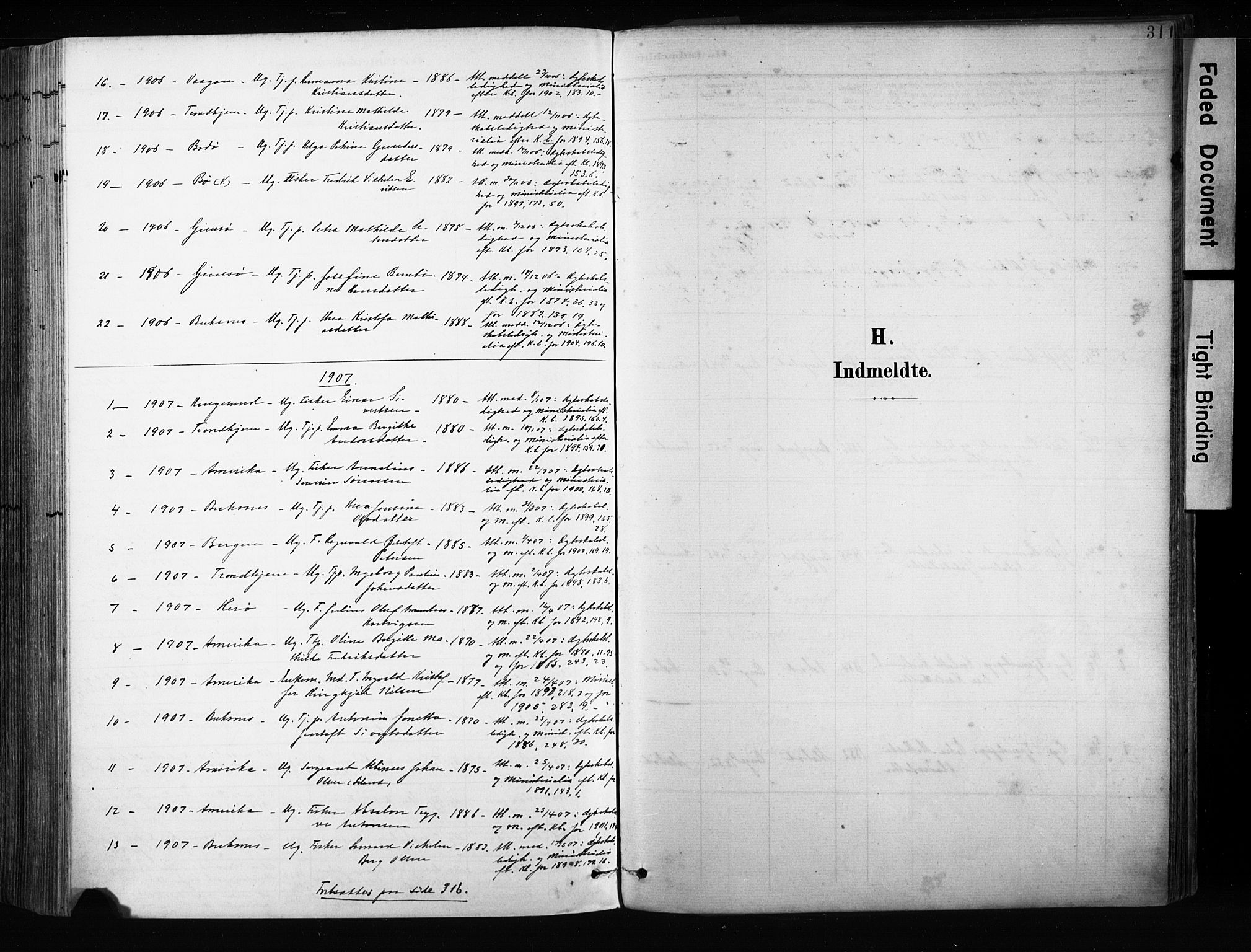 Ministerialprotokoller, klokkerbøker og fødselsregistre - Nordland, AV/SAT-A-1459/880/L1134: Parish register (official) no. 880A08, 1899-1908, p. 311