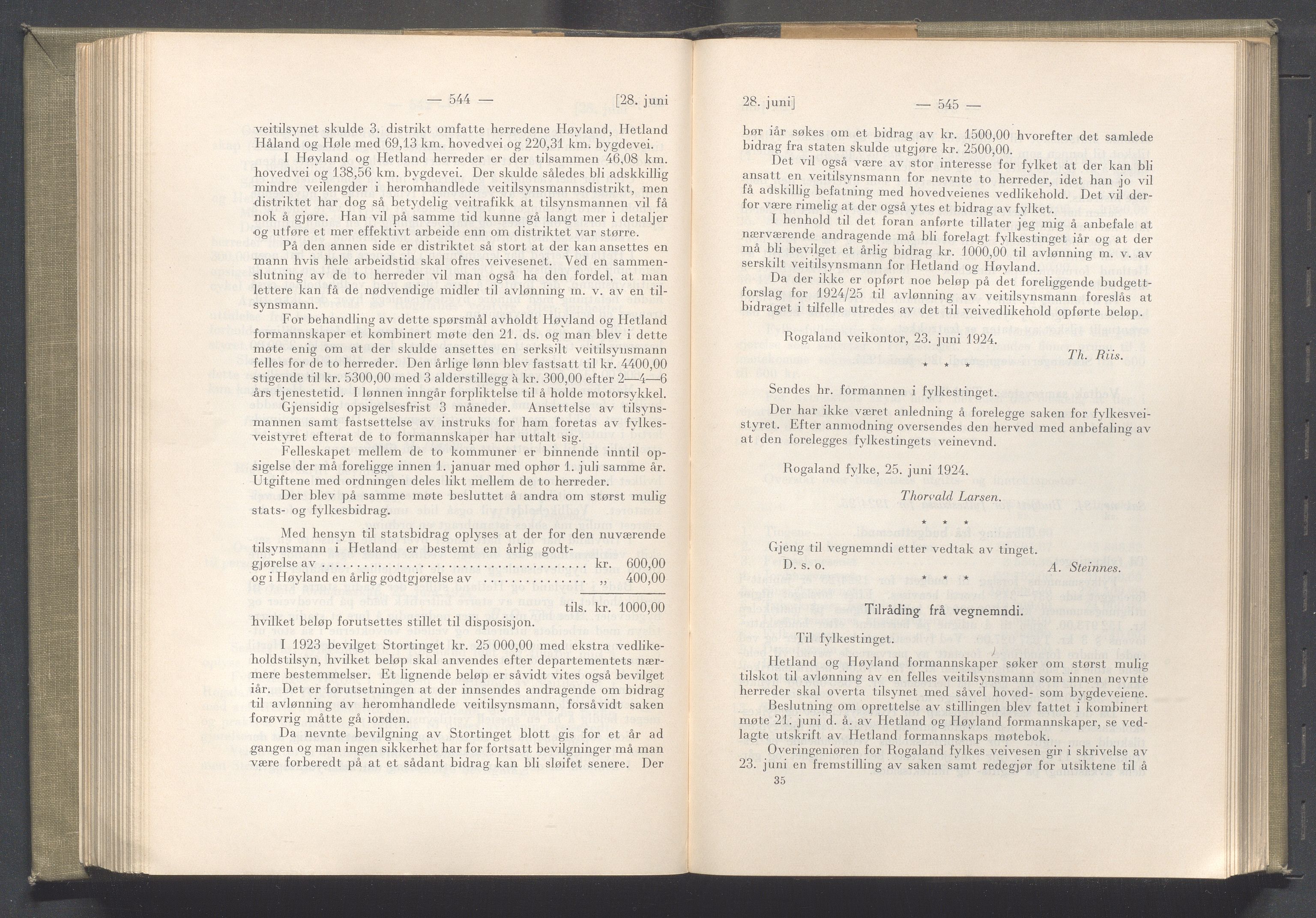 Rogaland fylkeskommune - Fylkesrådmannen , IKAR/A-900/A/Aa/Aaa/L0043: Møtebok , 1924, p. 544-545