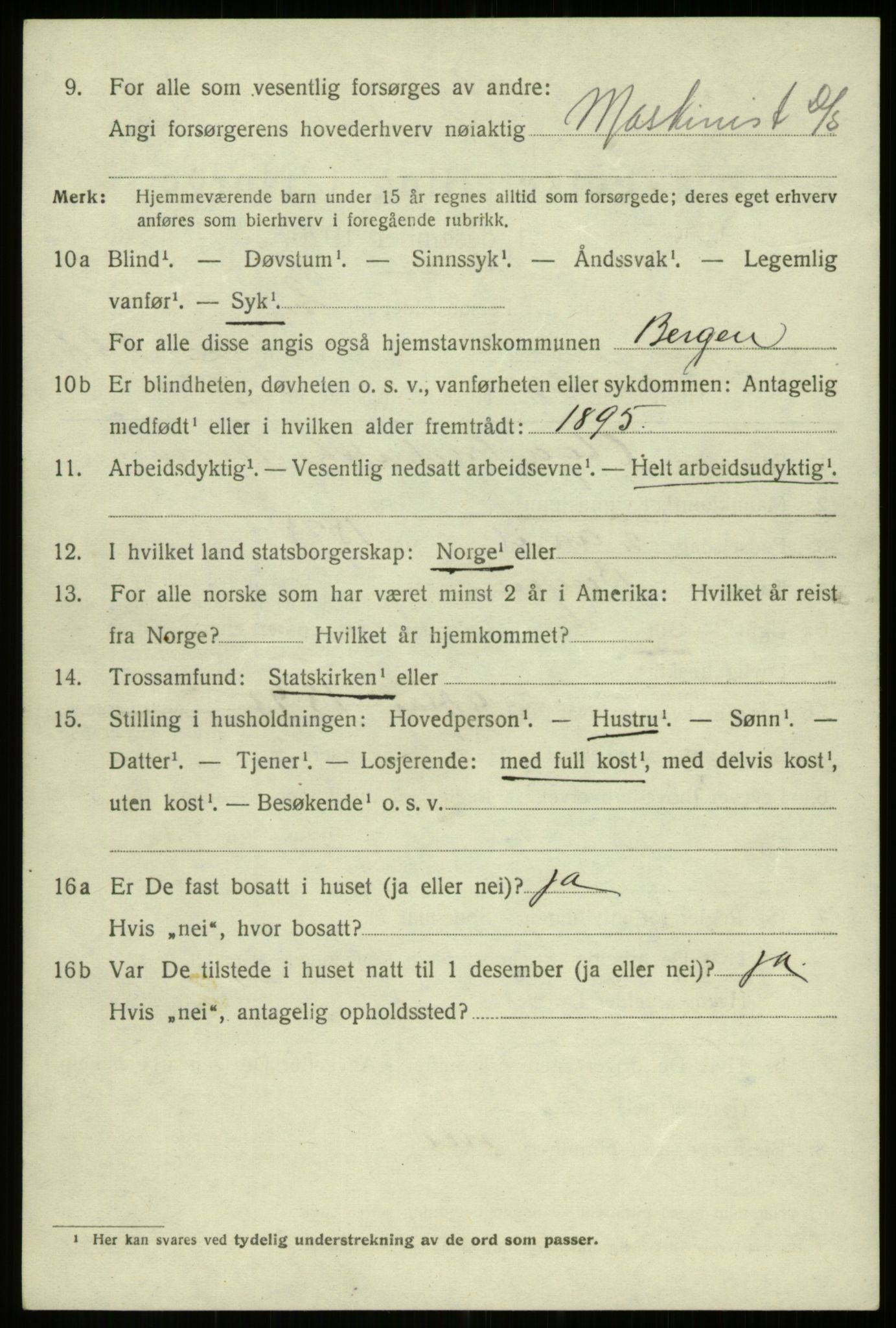 SAB, 1920 census for Bergen, 1920, p. 206541